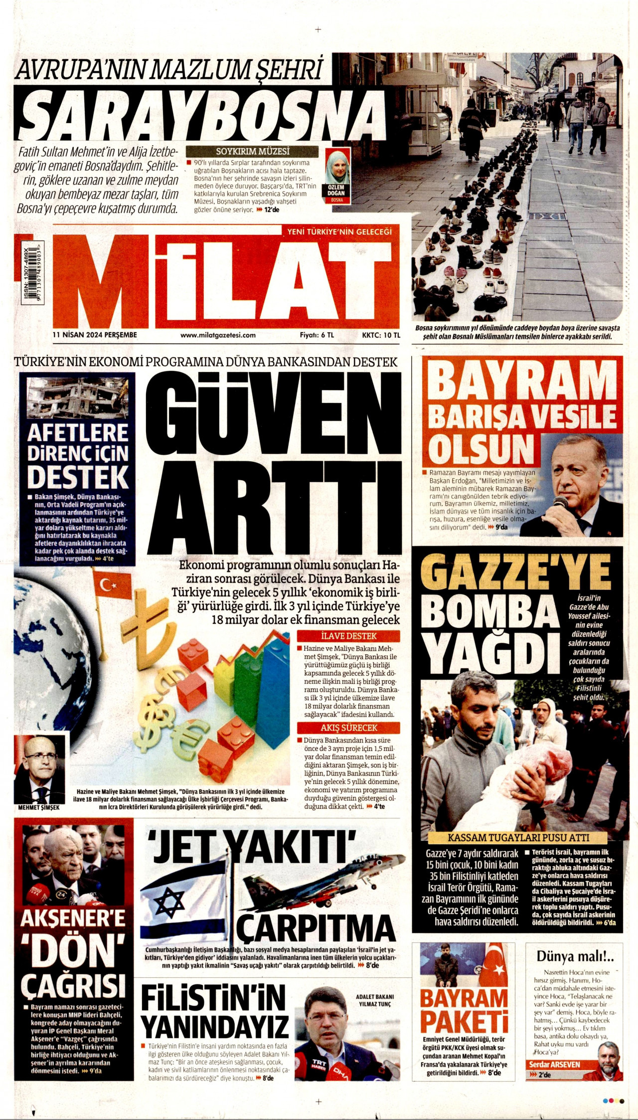 MİLAT gazetesinin 11 Nisan 2024 tarihli birinci sayfası