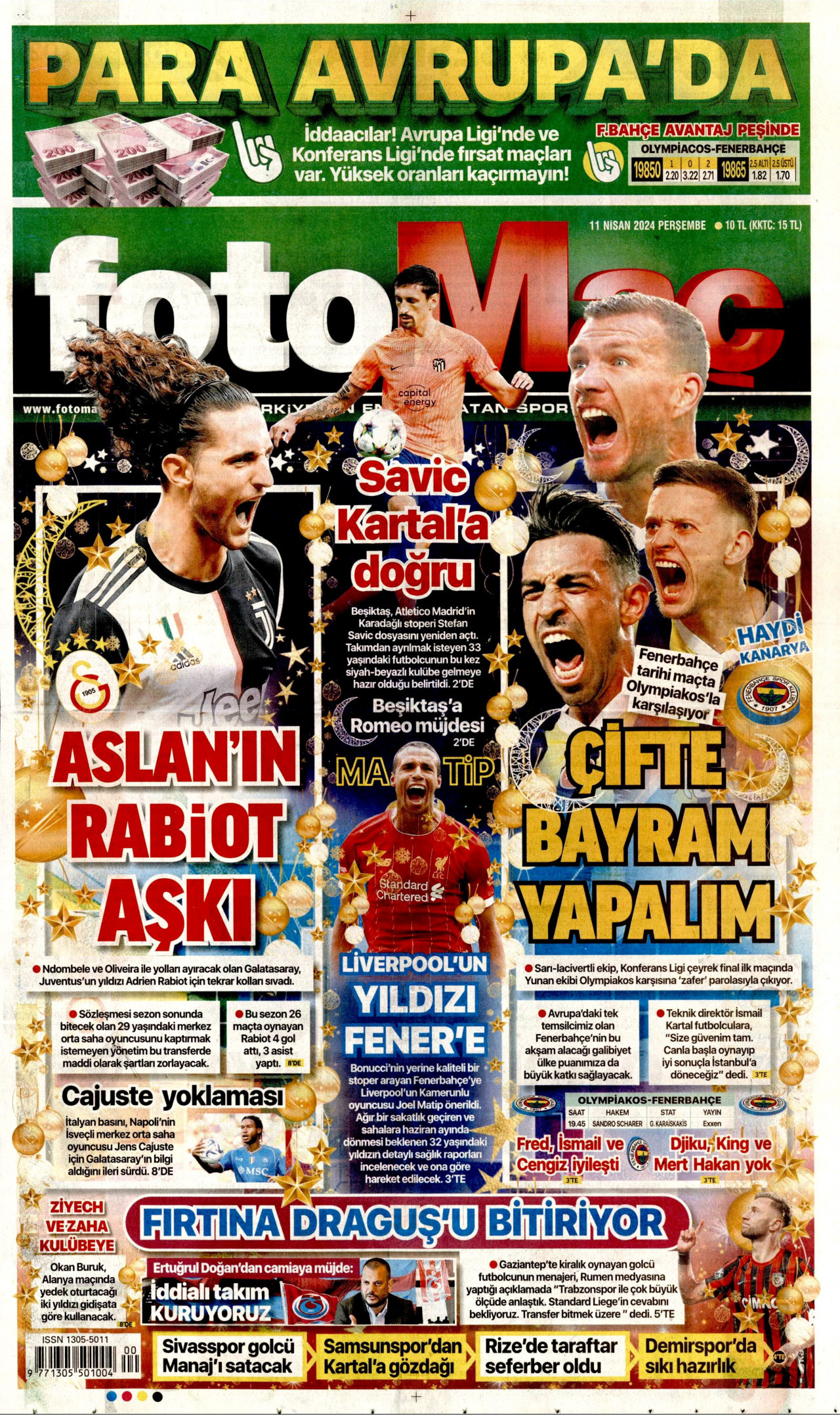 FOTOMAÇ gazetesinin 11 Nisan 2024 tarihli birinci sayfası