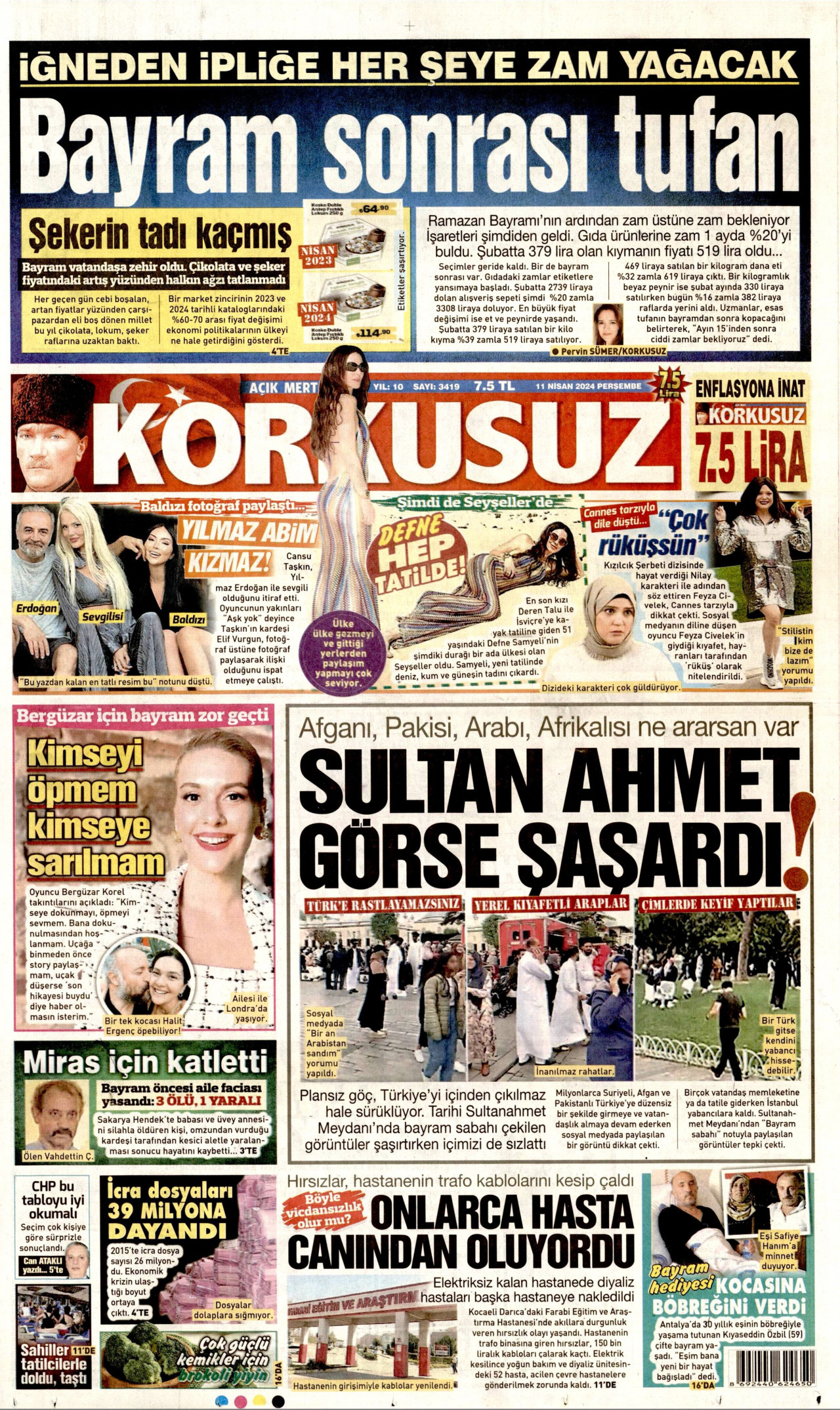 KORKUSUZ gazetesinin 11 Nisan 2024 tarihli birinci sayfası