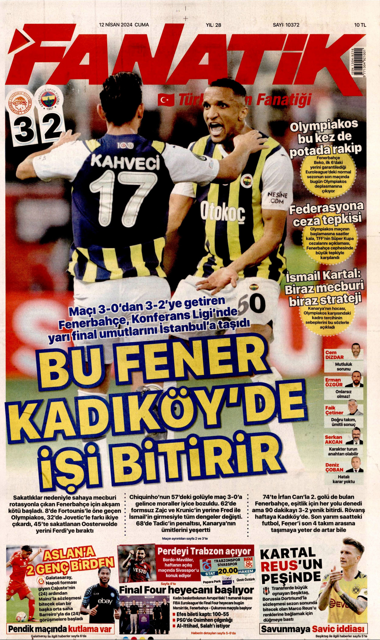 FANATİK gazetesinin 12 Nisan 2024 tarihli birinci sayfası