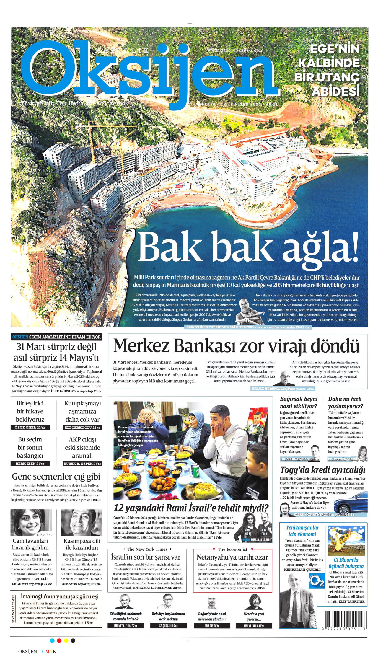 OKSİJEN gazetesinin 12 Nisan 2024 tarihli birinci sayfası