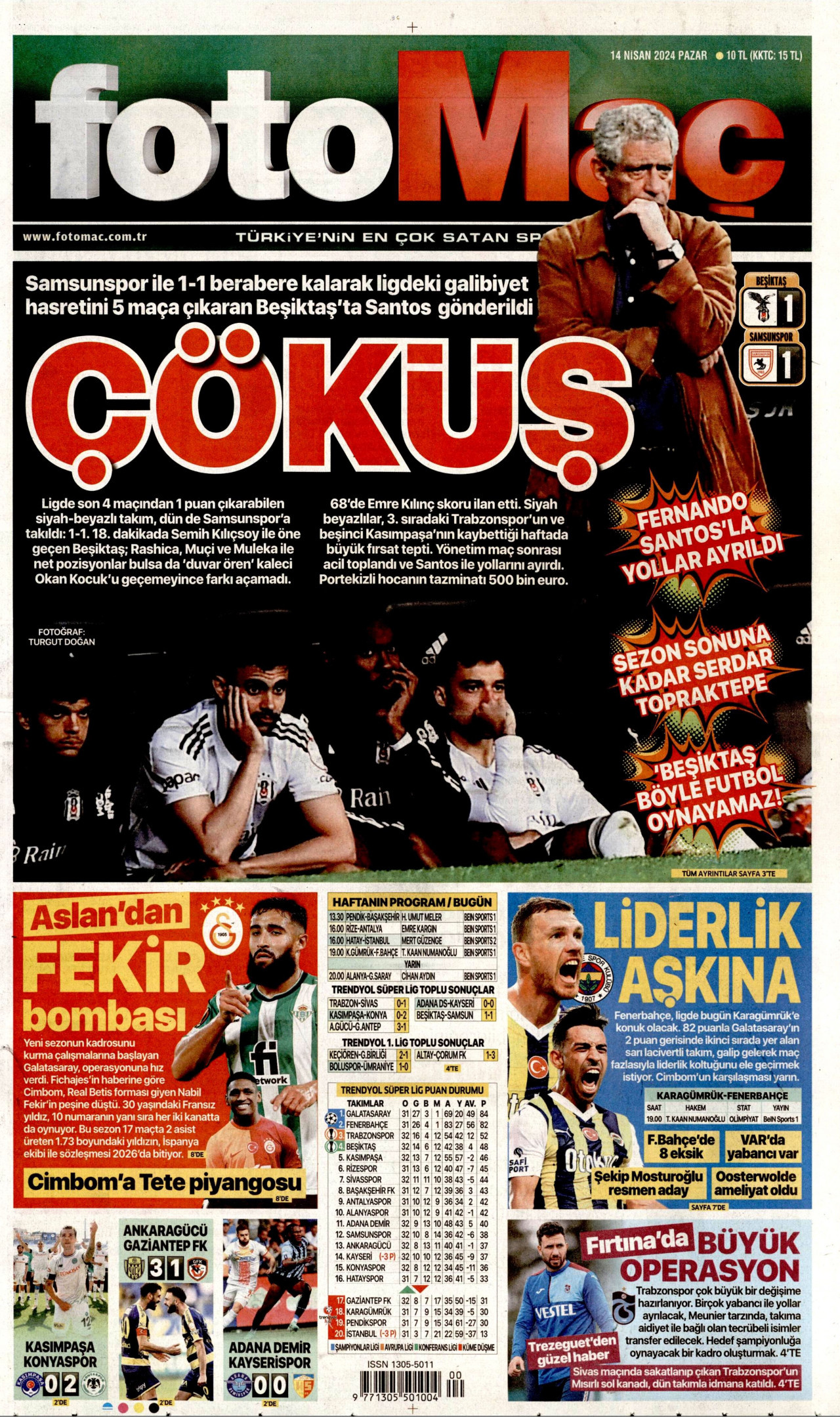 FOTOMAÇ gazetesinin 14 Nisan 2024 tarihli birinci sayfası