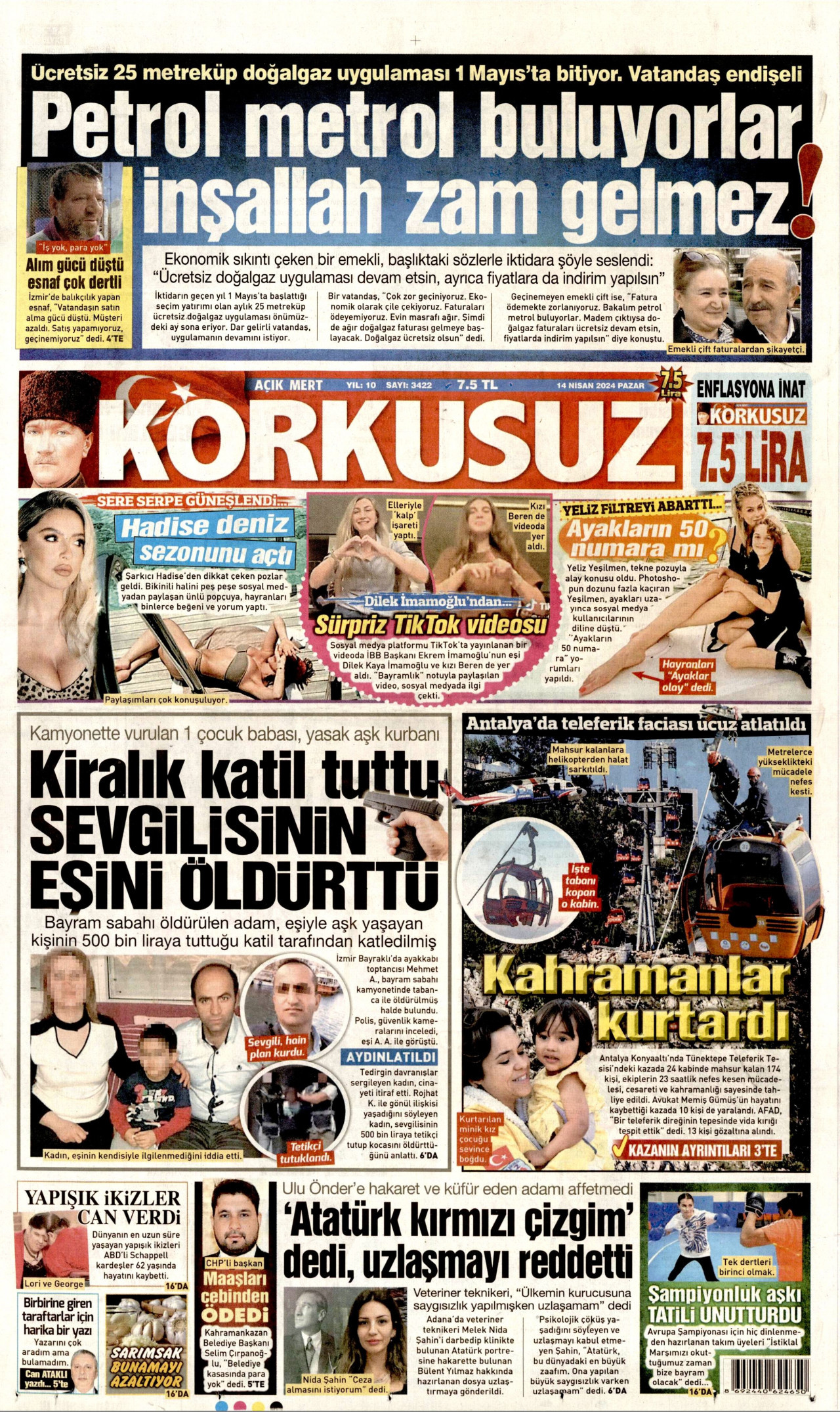 KORKUSUZ gazetesinin 14 Nisan 2024 tarihli birinci sayfası