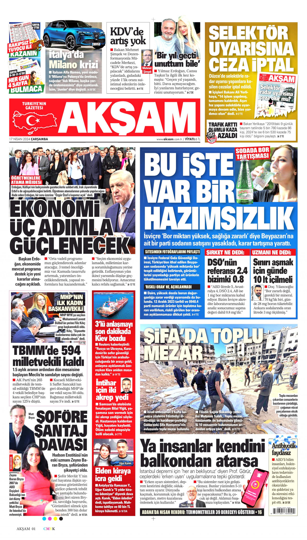 AKŞAM gazetesinin 17 Nisan 2024 tarihli birinci sayfası