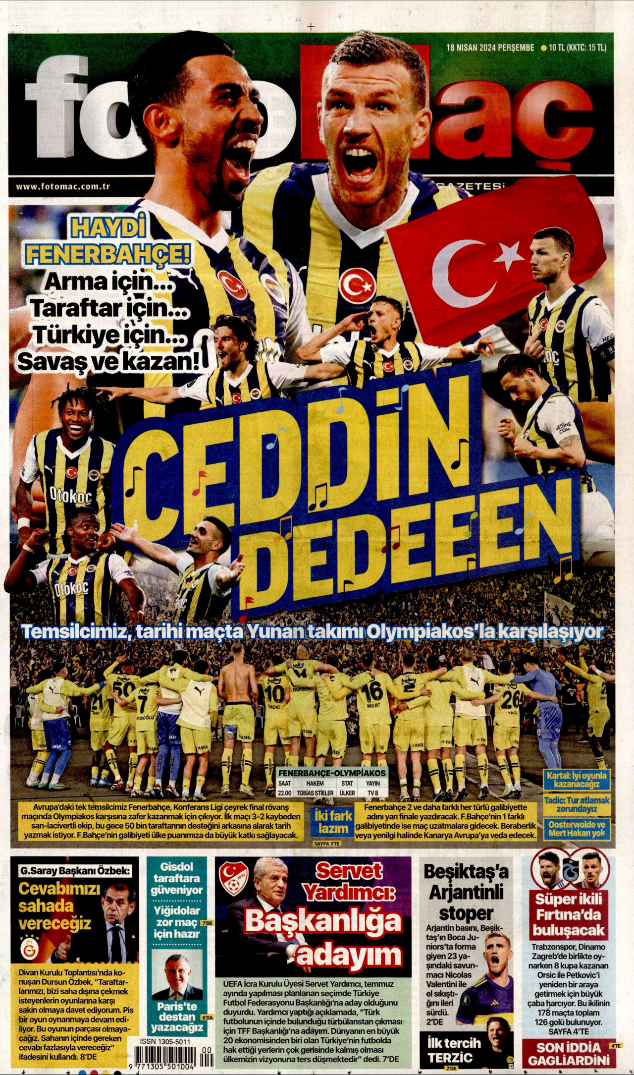 FOTOMAÇ gazetesinin 18 Nisan 2024 tarihli birinci sayfası