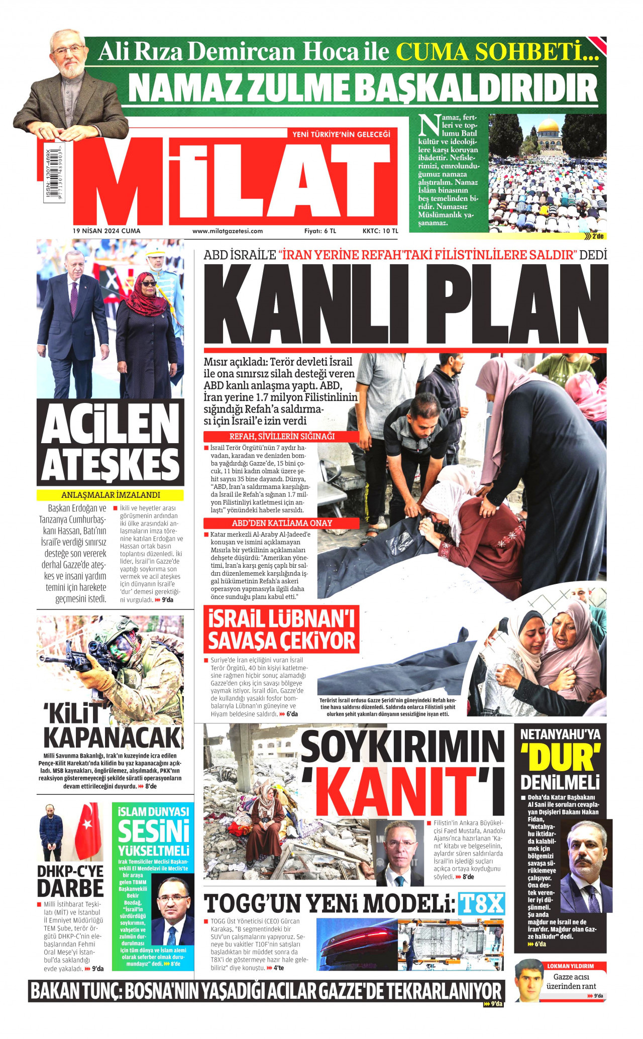 MİLAT gazetesinin 19 Nisan 2024 tarihli birinci sayfası