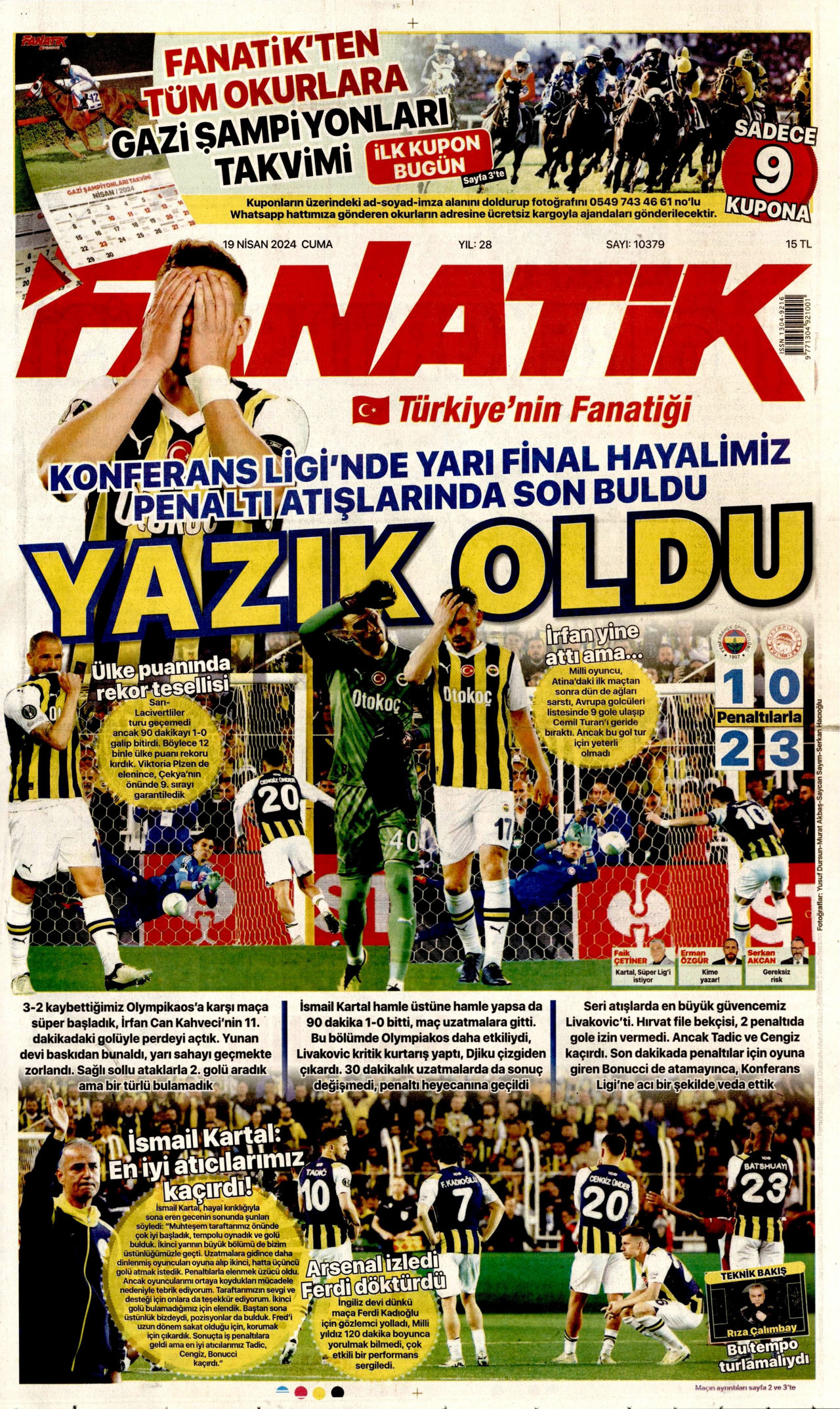 FANATİK gazetesinin 19 Nisan 2024 tarihli birinci sayfası