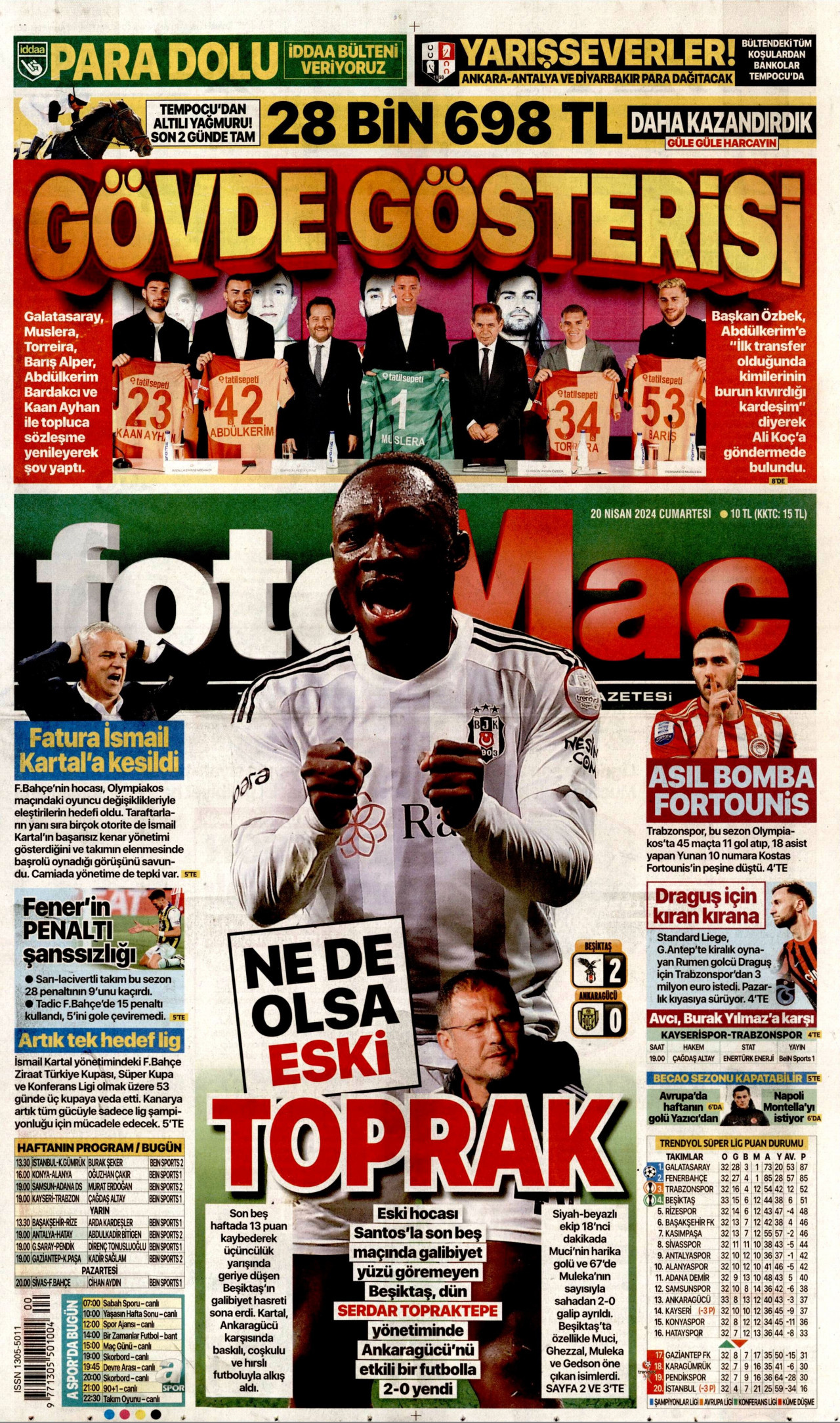 FOTOMAÇ gazetesinin 20 Nisan 2024 tarihli birinci sayfası