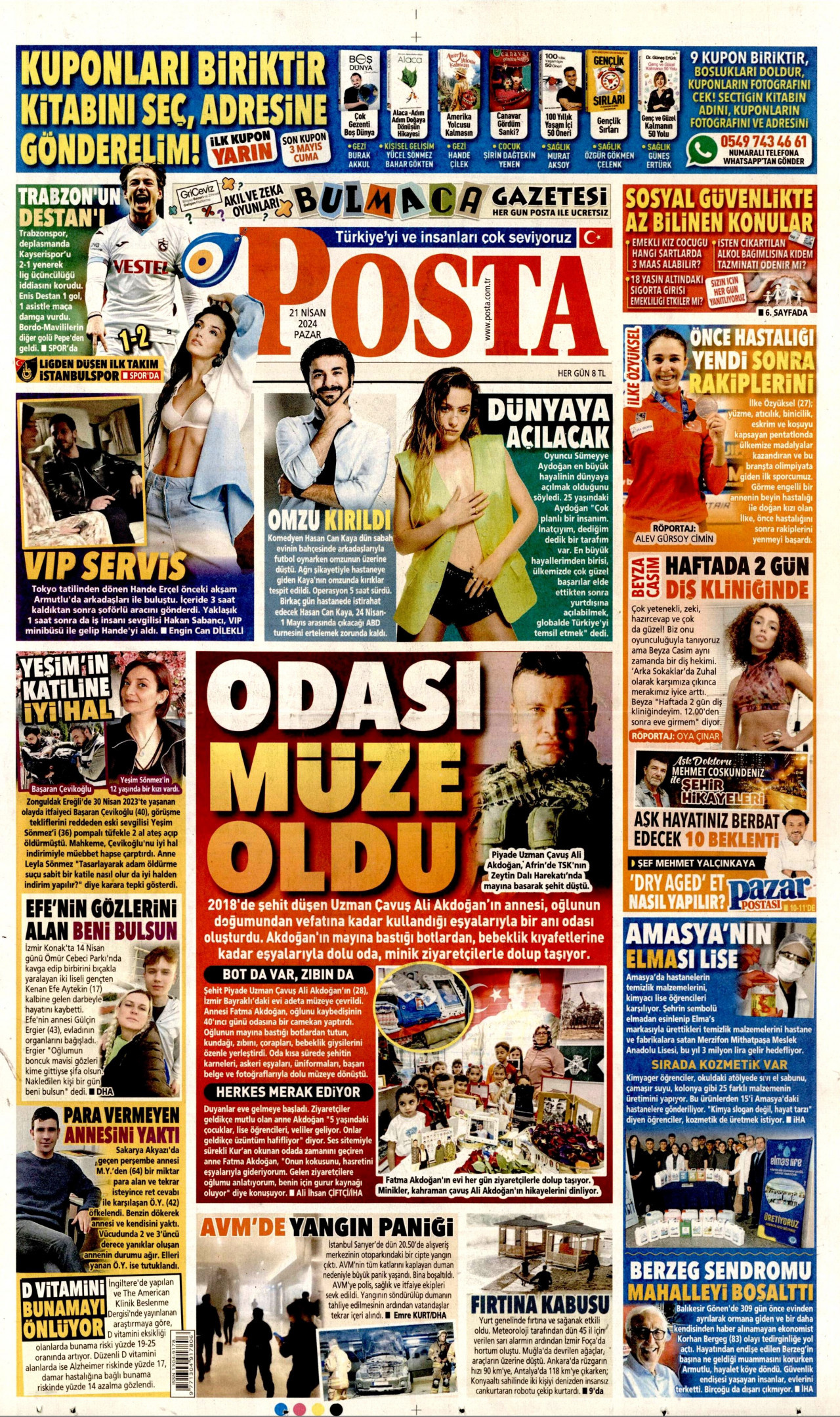 POSTA gazetesinin 21 Nisan 2024 tarihli birinci sayfası