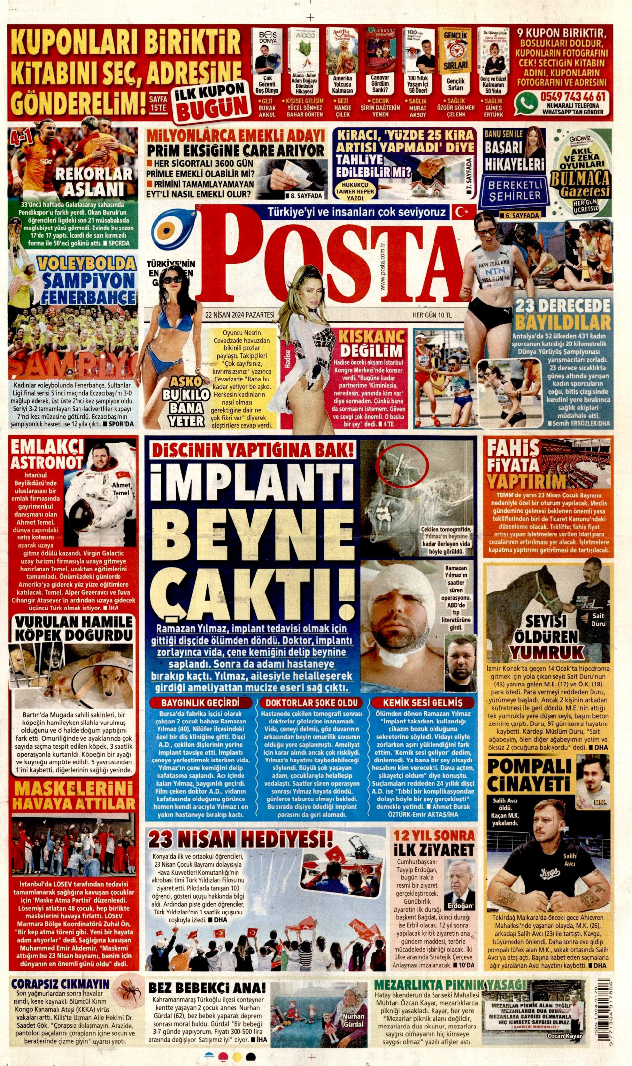 POSTA gazetesinin 22 Nisan 2024 tarihli birinci sayfası