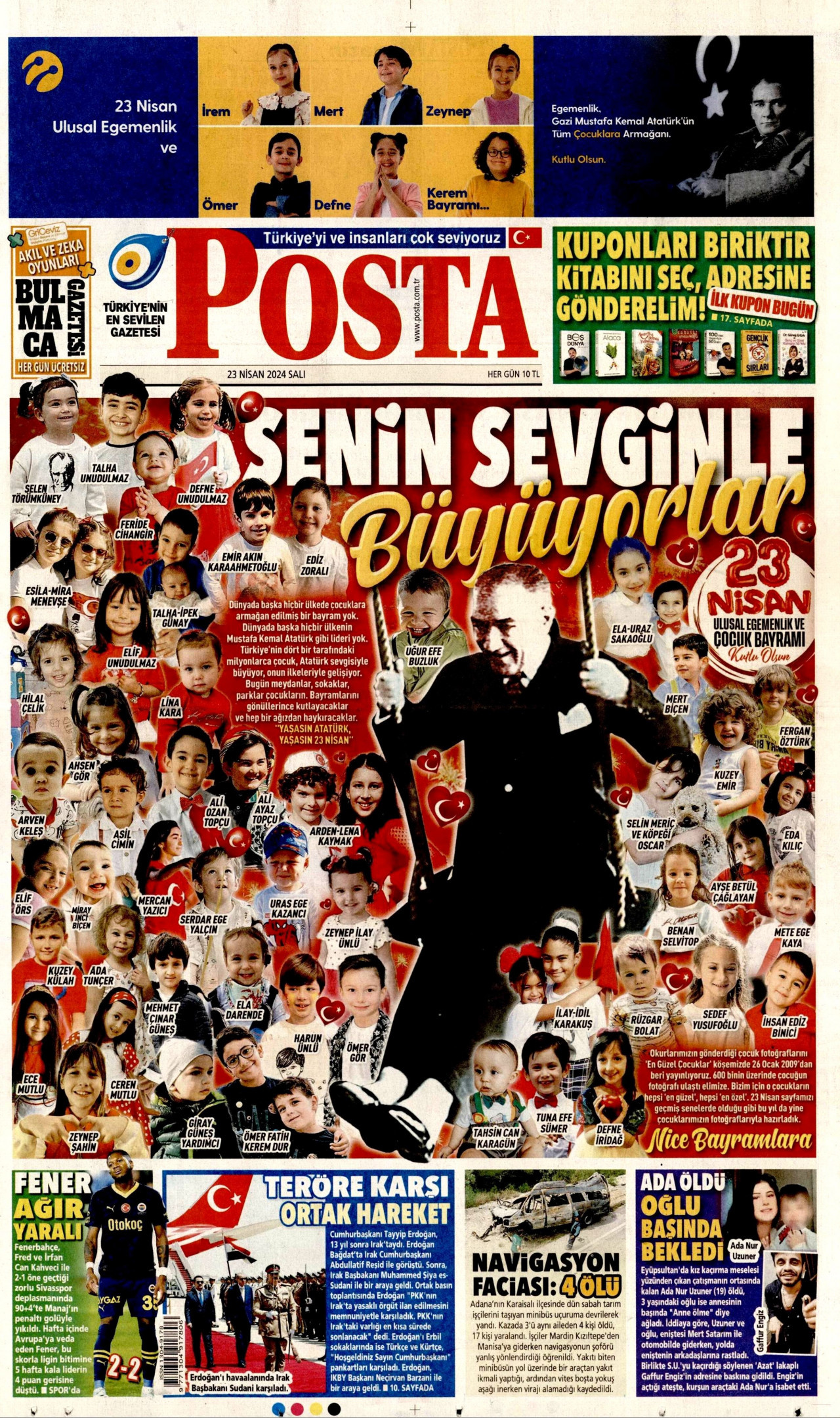 POSTA gazetesinin 23 Nisan 2024 tarihli birinci sayfası