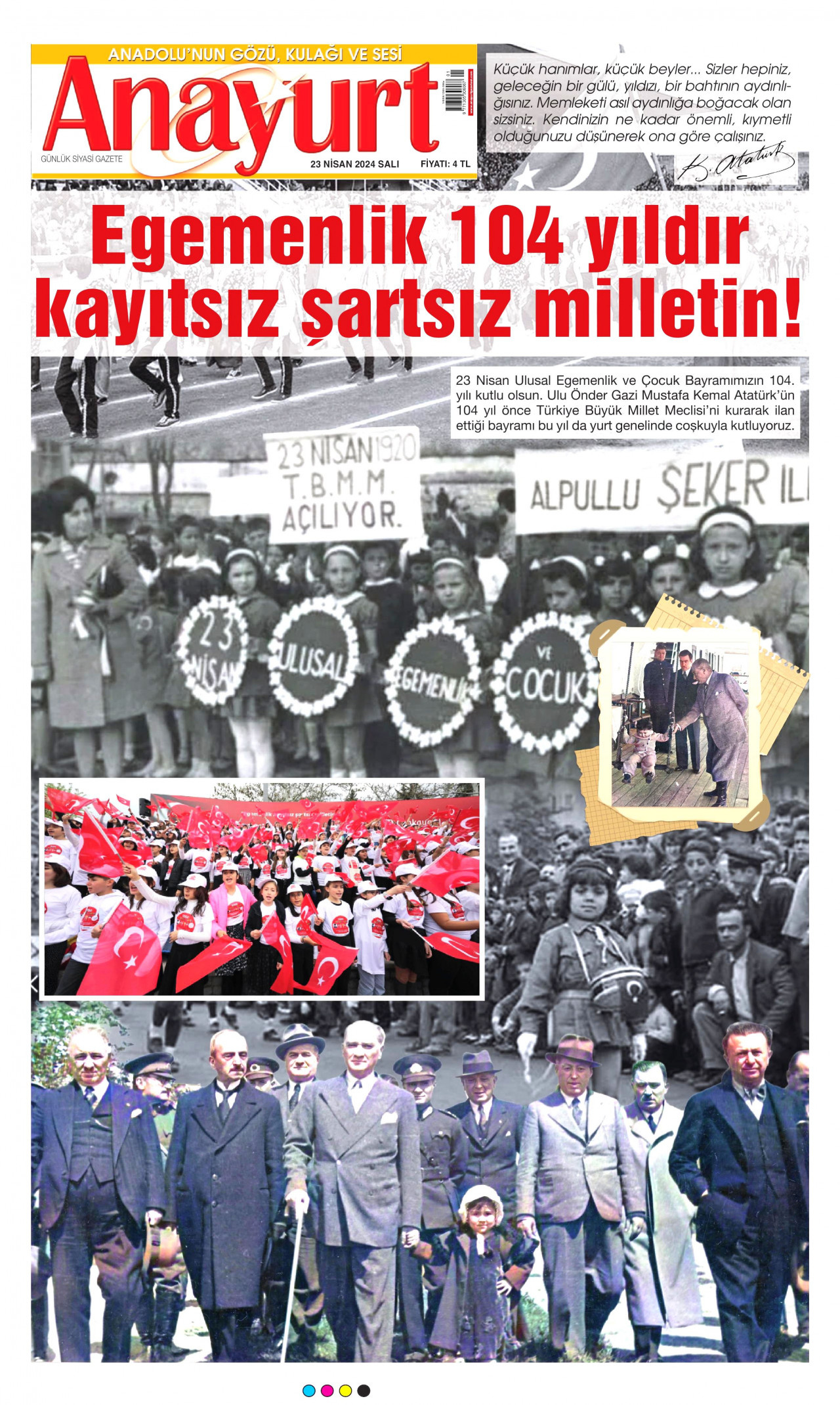 ANAYURT gazetesinin 23 Nisan 2024 tarihli birinci sayfası