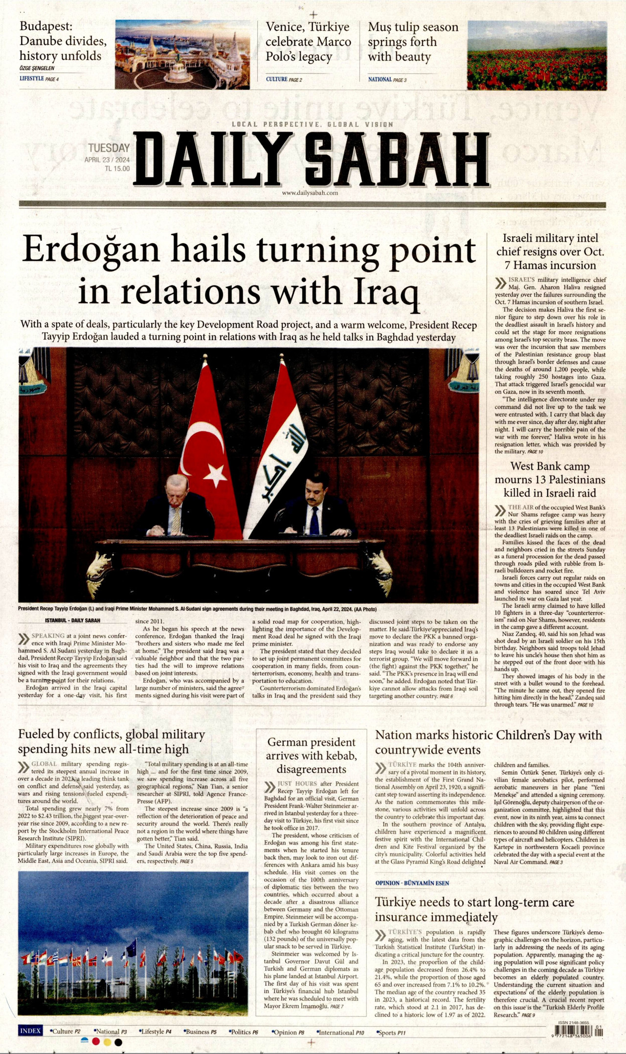 DAİLY SABAH gazetesinin 23 Nisan 2024 tarihli birinci sayfası