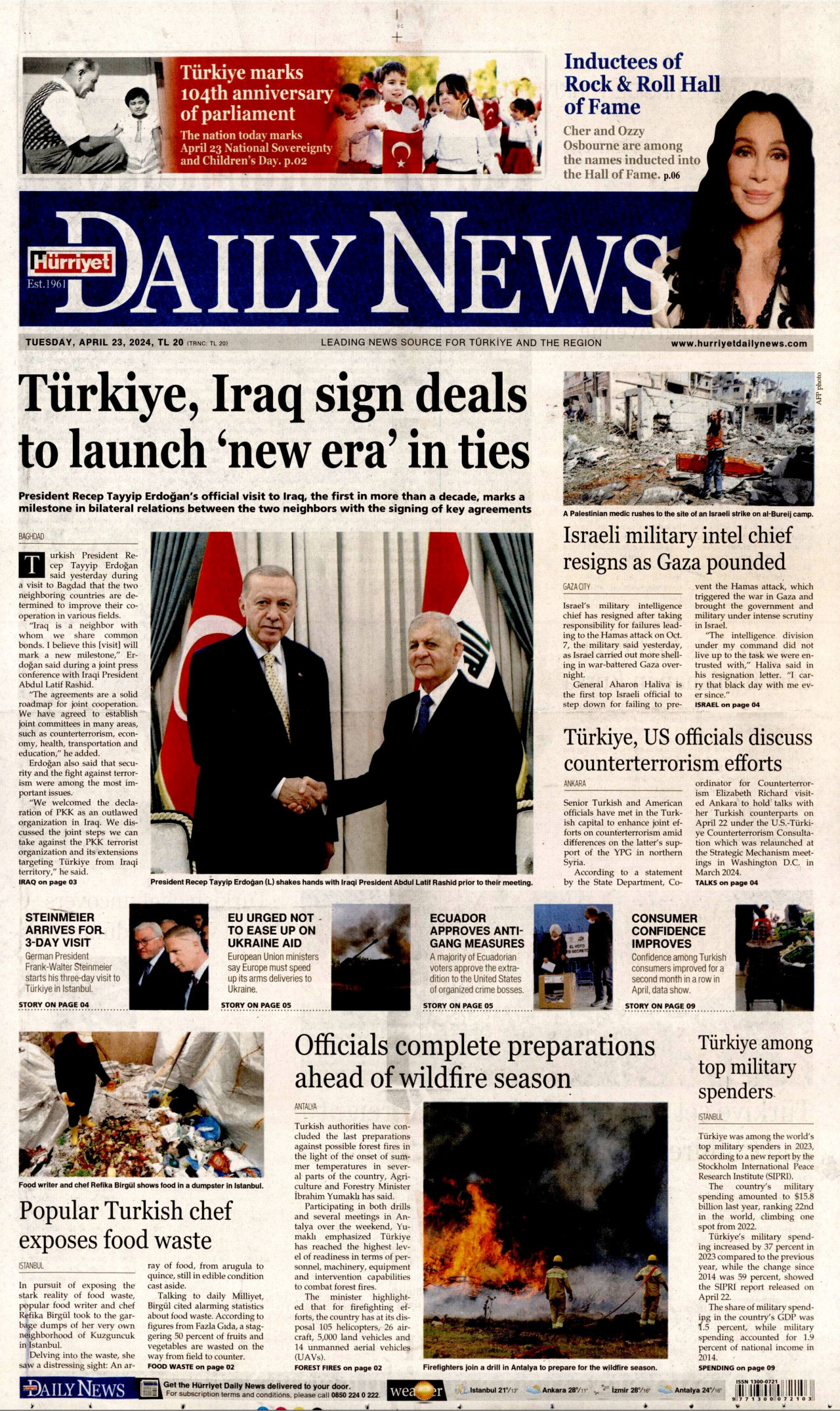 HÜRRİYET DAİLY NEWS gazetesinin 23 Nisan 2024 tarihli birinci sayfası