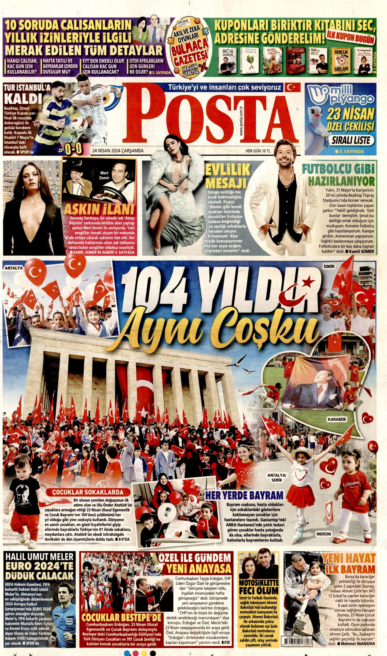 POSTA gazetesinin 24 Nisan 2024 tarihli birinci sayfası