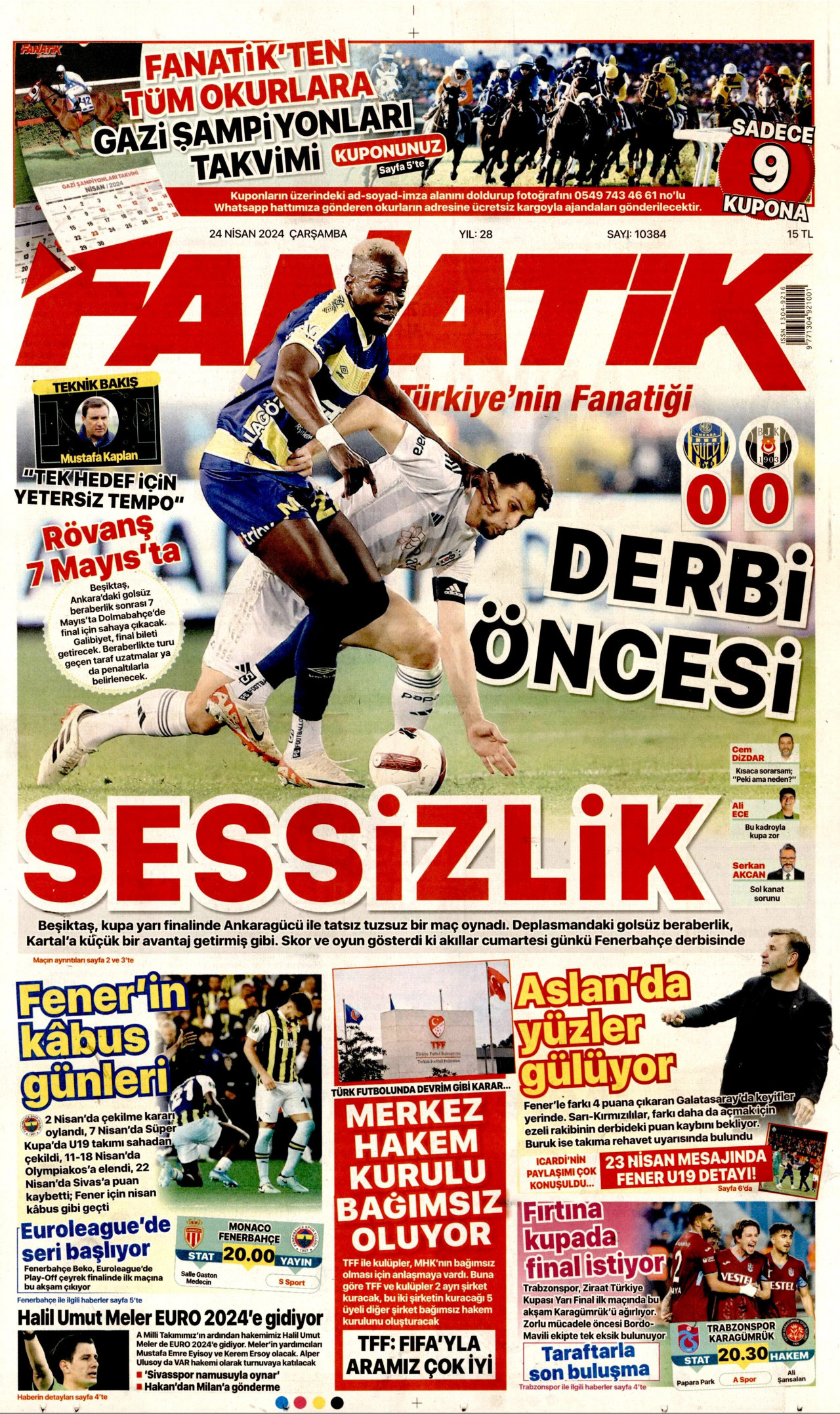 FANATİK gazetesinin 24 Nisan 2024 tarihli birinci sayfası