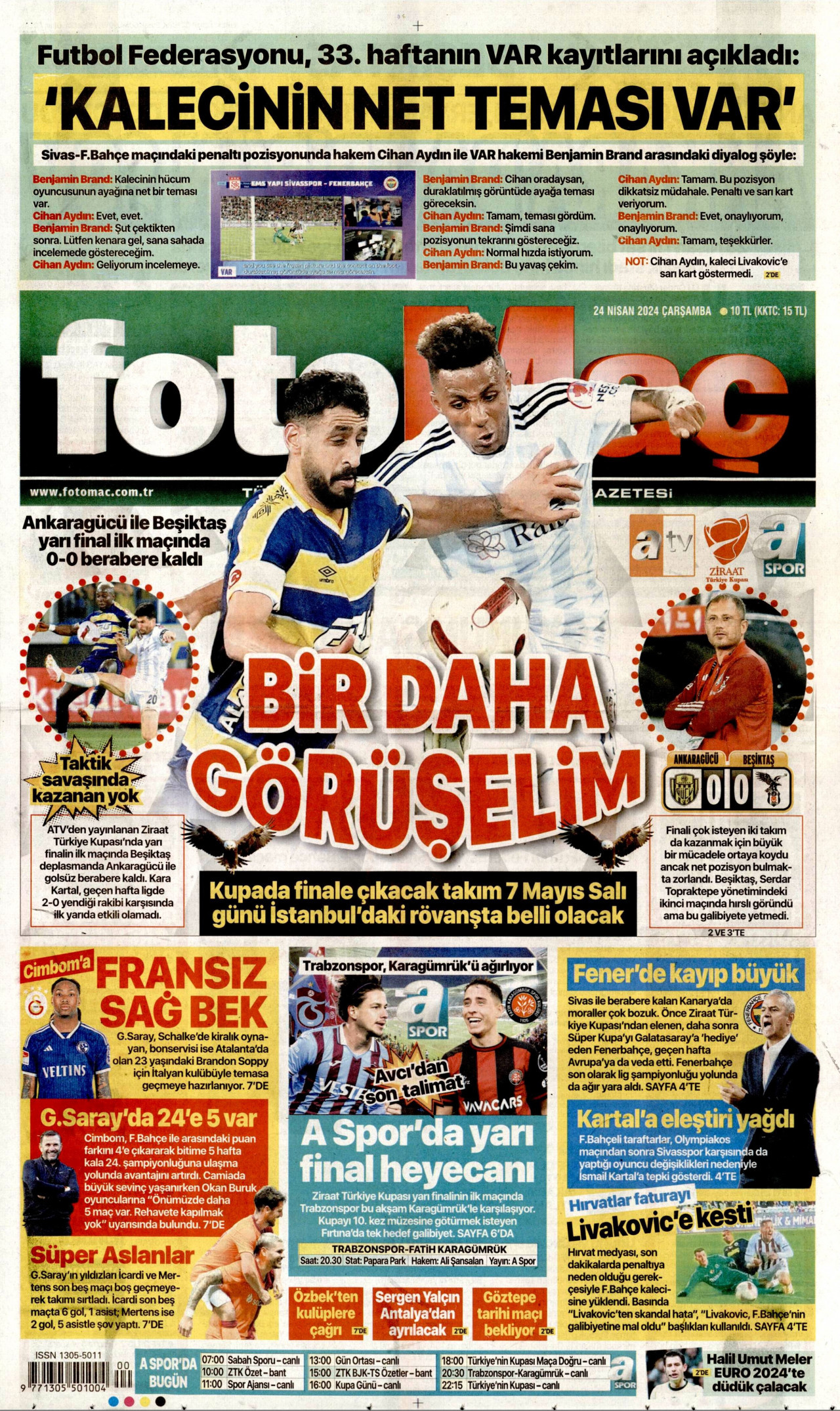 FOTOMAÇ gazetesinin 24 Nisan 2024 tarihli birinci sayfası