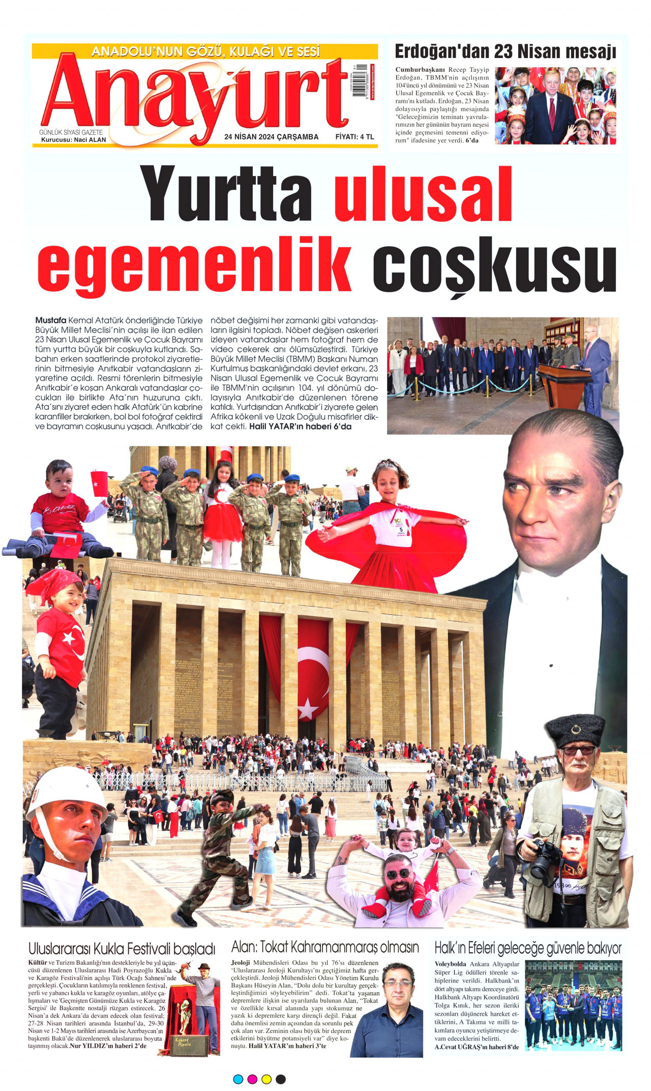 ANAYURT gazetesinin 24 Nisan 2024 tarihli birinci sayfası