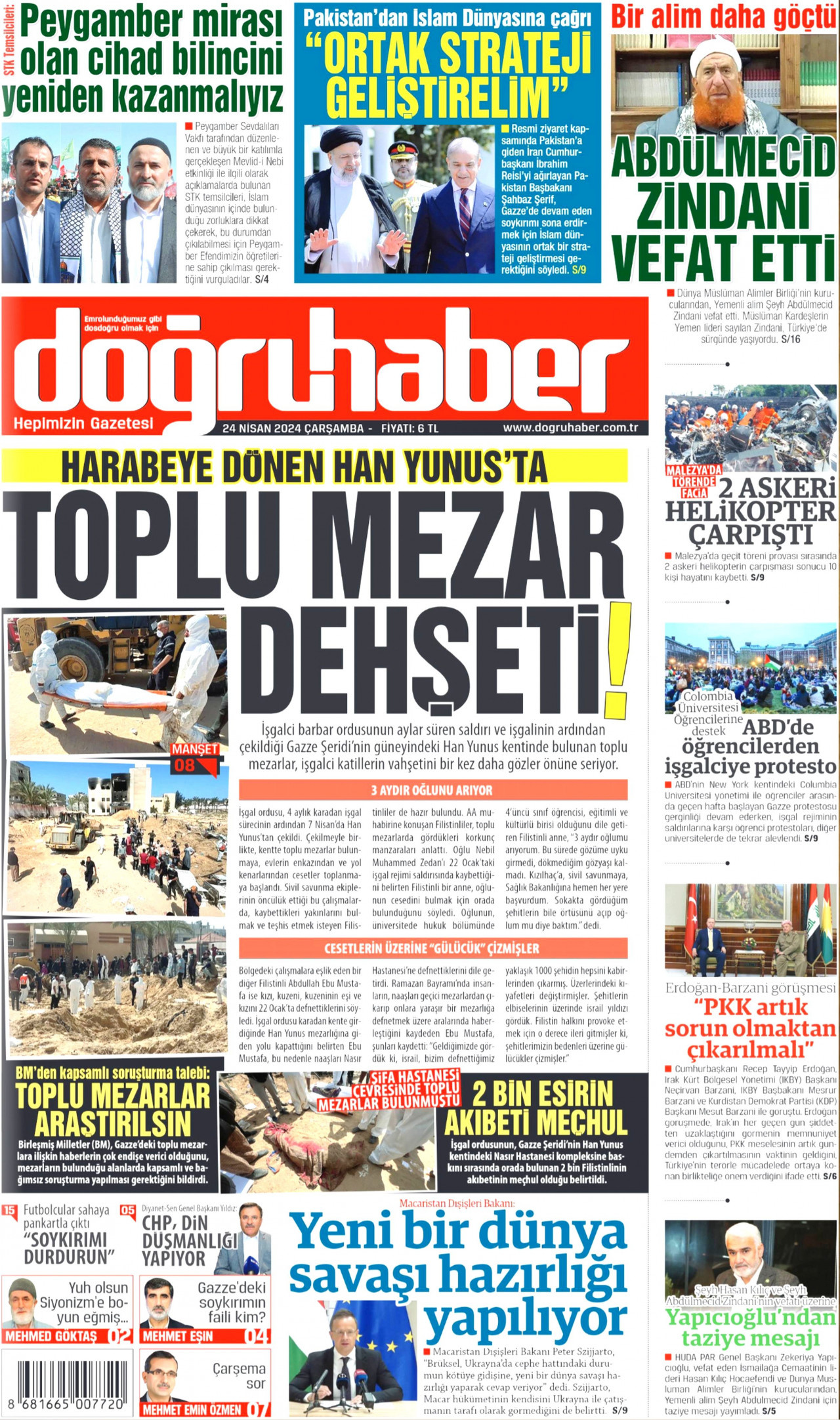 DOĞRU HABER gazetesinin 24 Nisan 2024 tarihli birinci sayfası