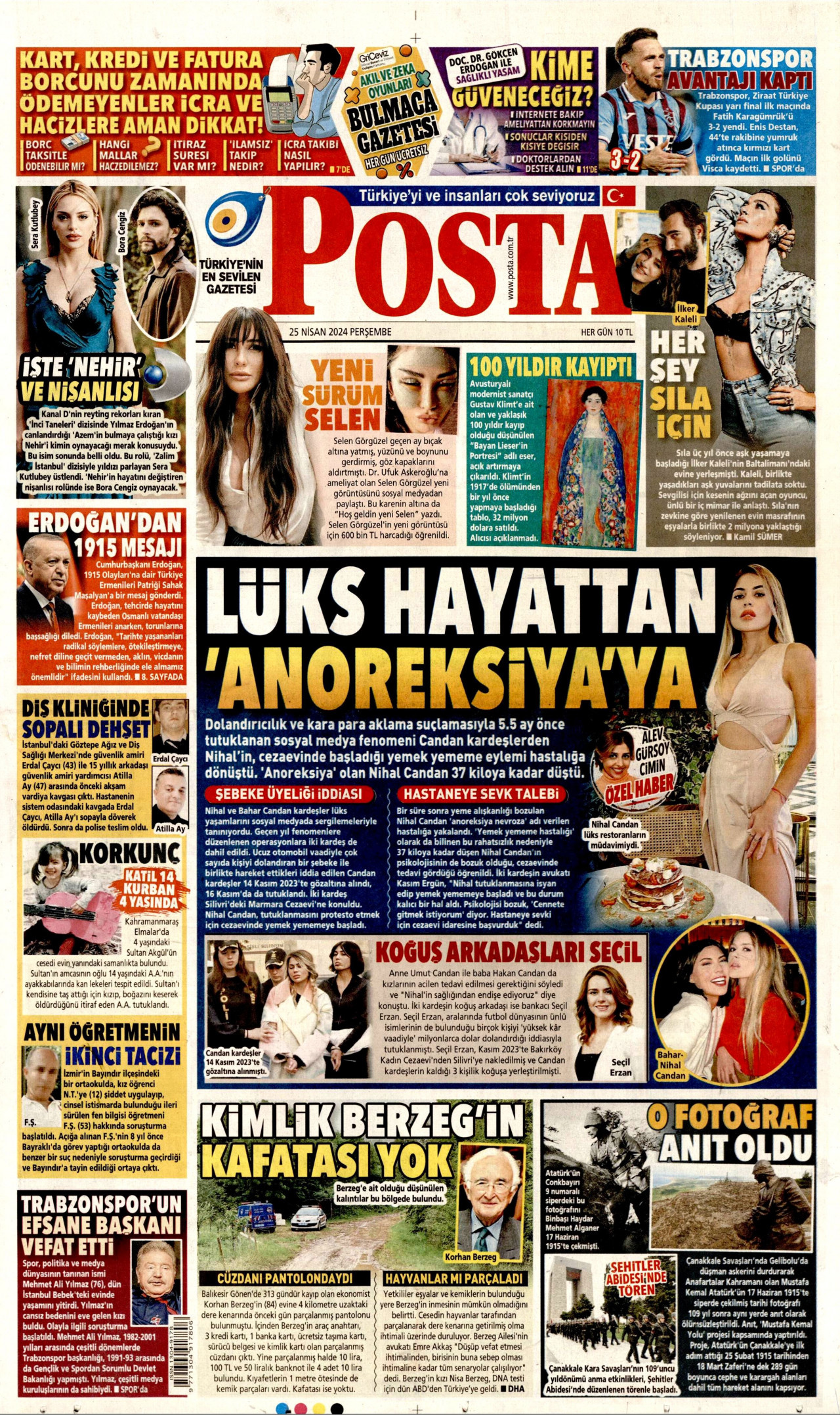 POSTA gazetesinin 25 Nisan 2024 tarihli birinci sayfası