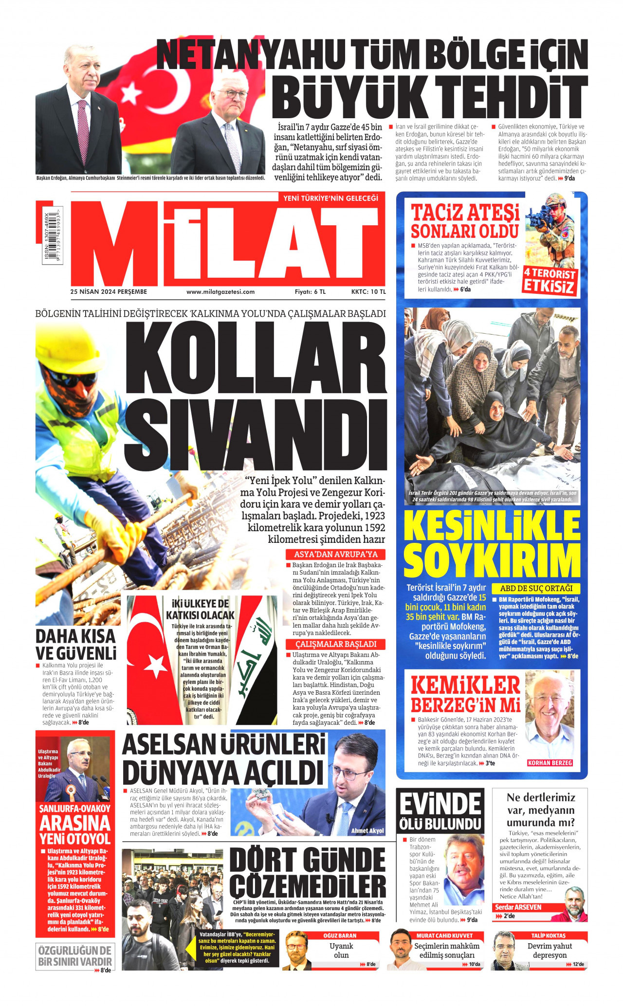 MİLAT gazetesinin 25 Nisan 2024 tarihli birinci sayfası