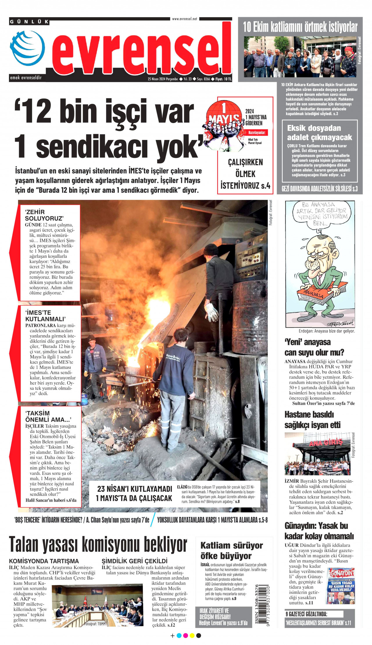 EVRENSEL gazetesinin 25 Nisan 2024 tarihli birinci sayfası