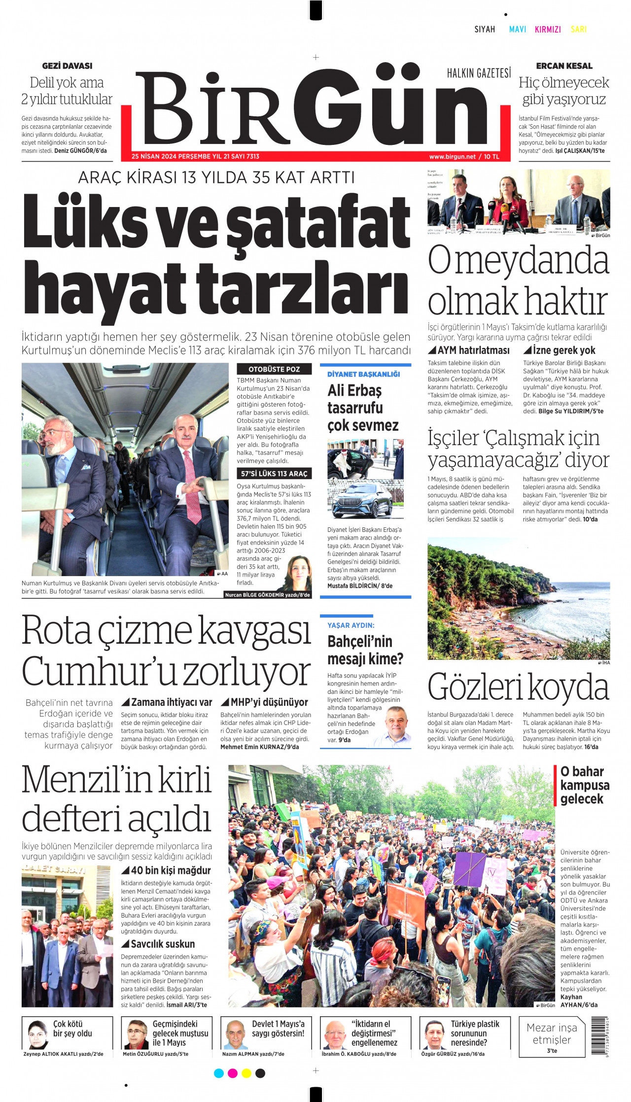 BİRGÜN gazetesinin 25 Nisan 2024 tarihli birinci sayfası