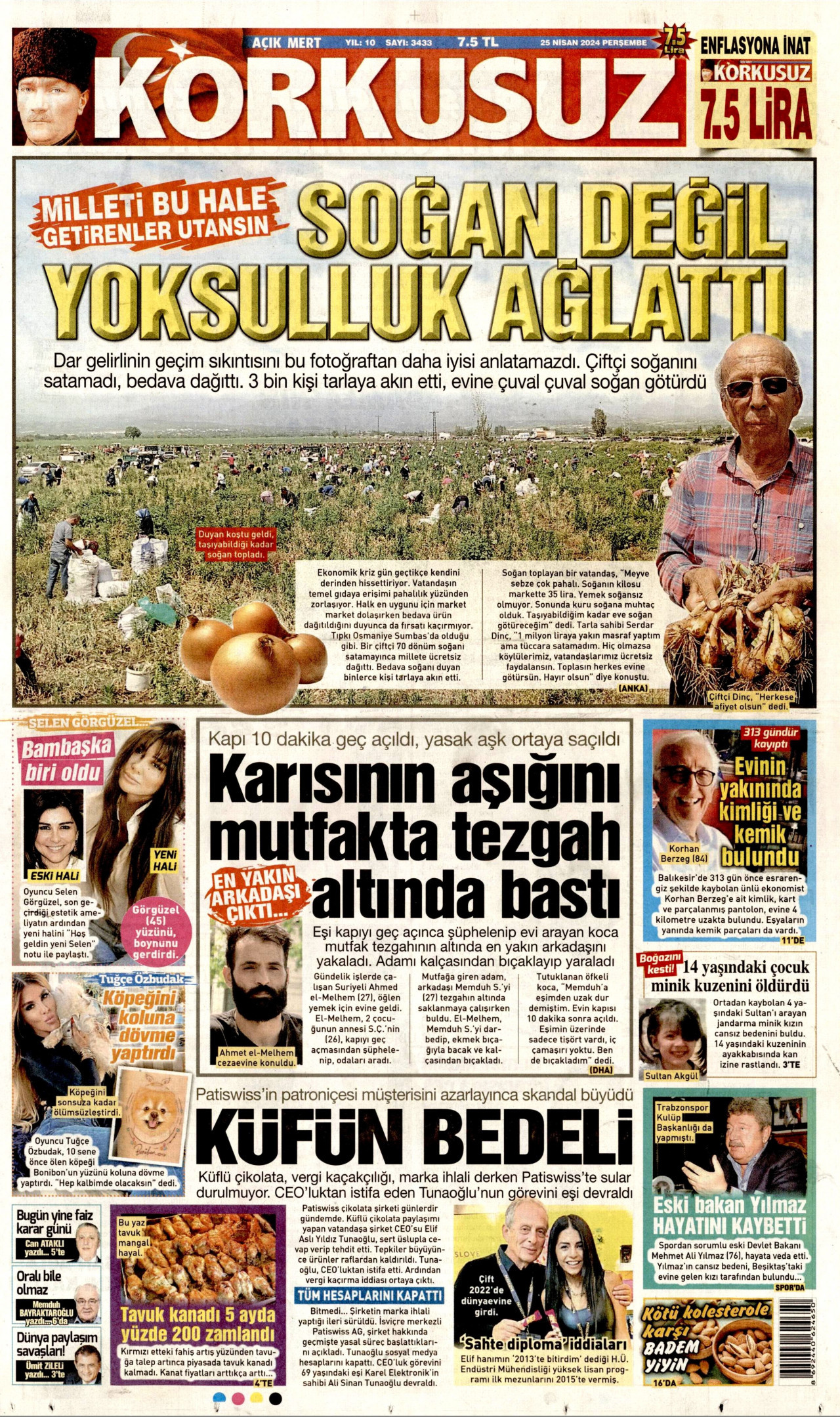 KORKUSUZ gazetesinin 25 Nisan 2024 tarihli birinci sayfası