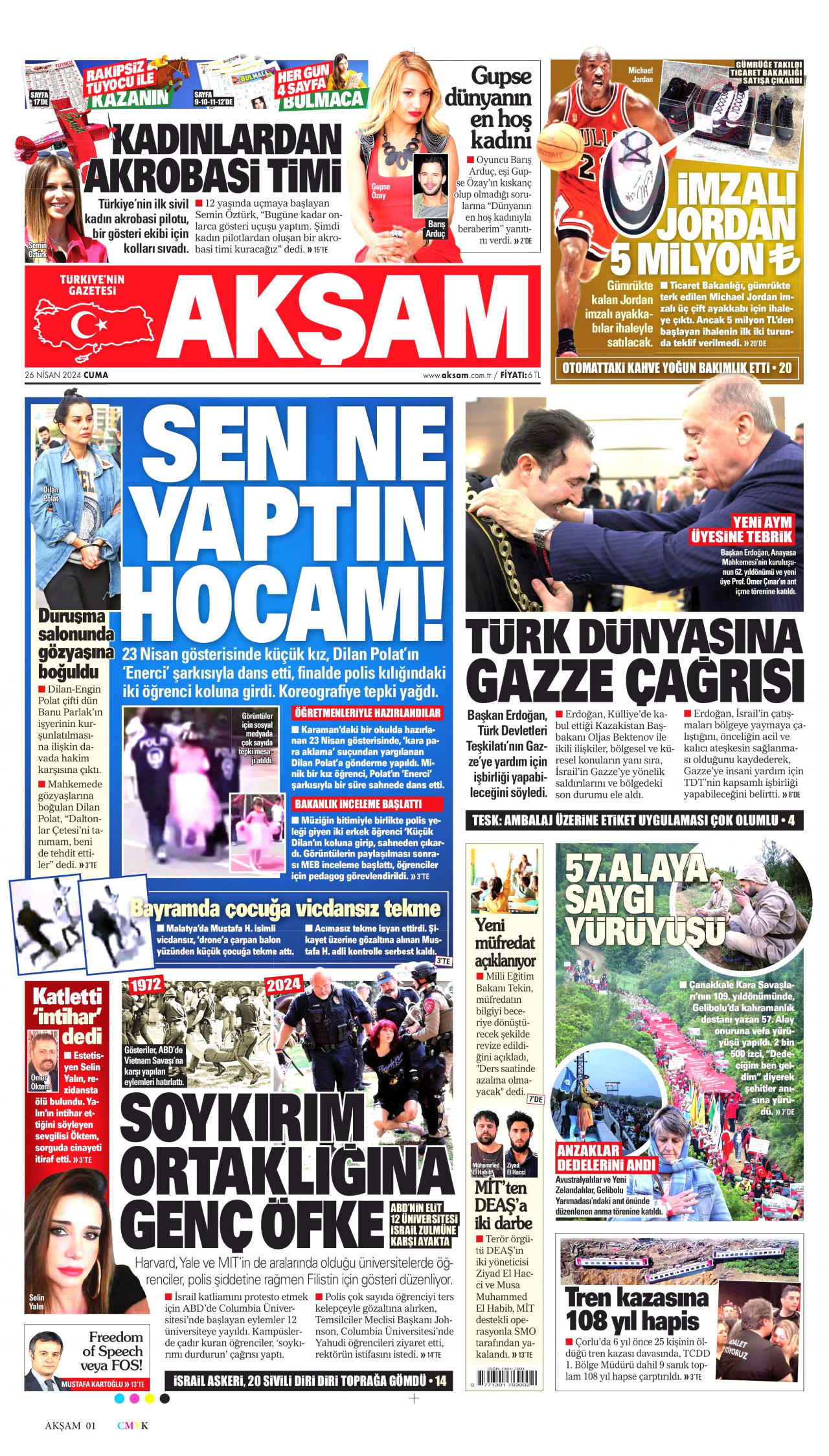 AKŞAM gazetesinin 26 Nisan 2024 tarihli birinci sayfası