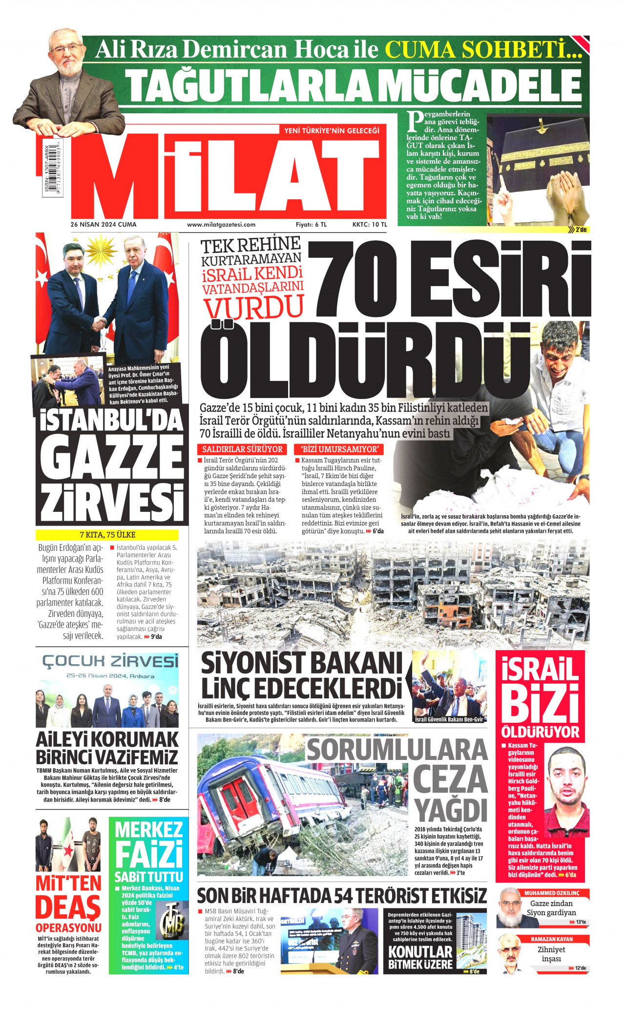 MİLAT gazetesinin 26 Nisan 2024 tarihli birinci sayfası