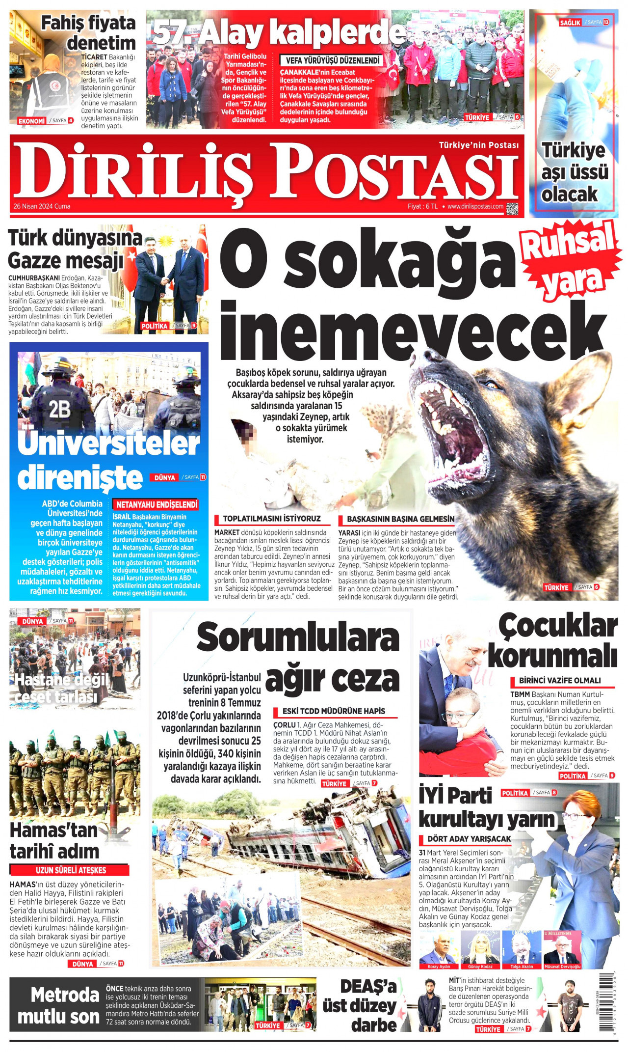 DİRİLİŞ POSTASI gazetesinin 26 Nisan 2024 tarihli birinci sayfası