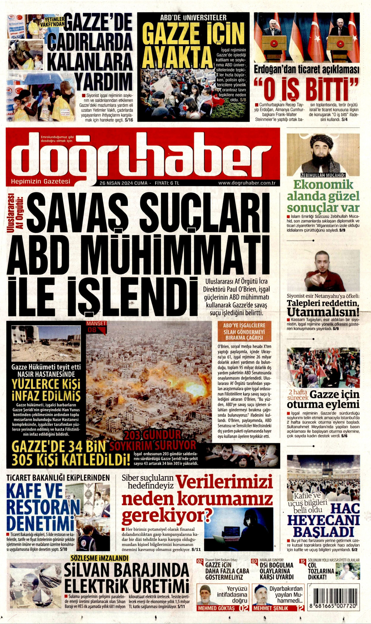 DOĞRU HABER gazetesinin 26 Nisan 2024 tarihli birinci sayfası