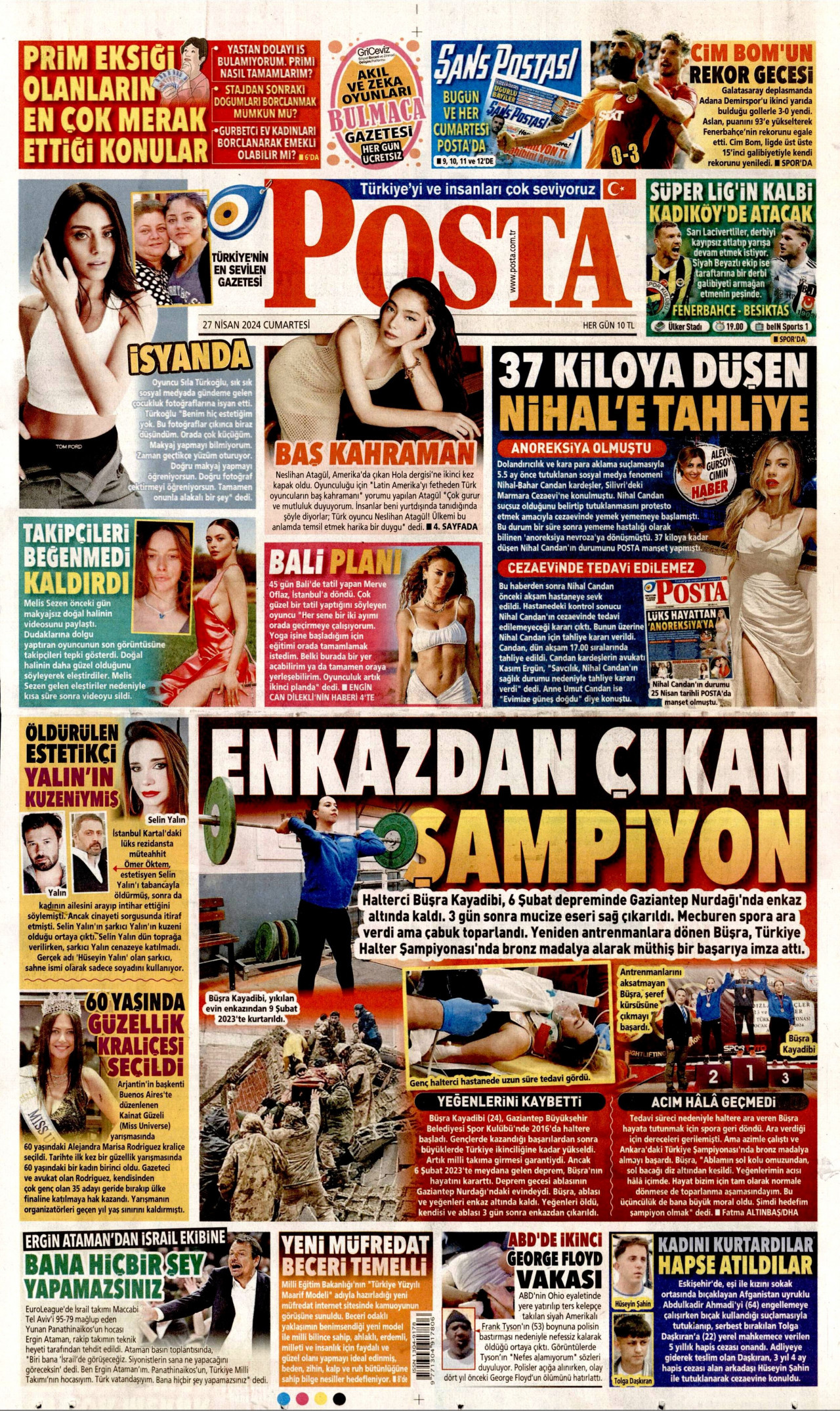 POSTA gazetesinin 27 Nisan 2024 tarihli birinci sayfası