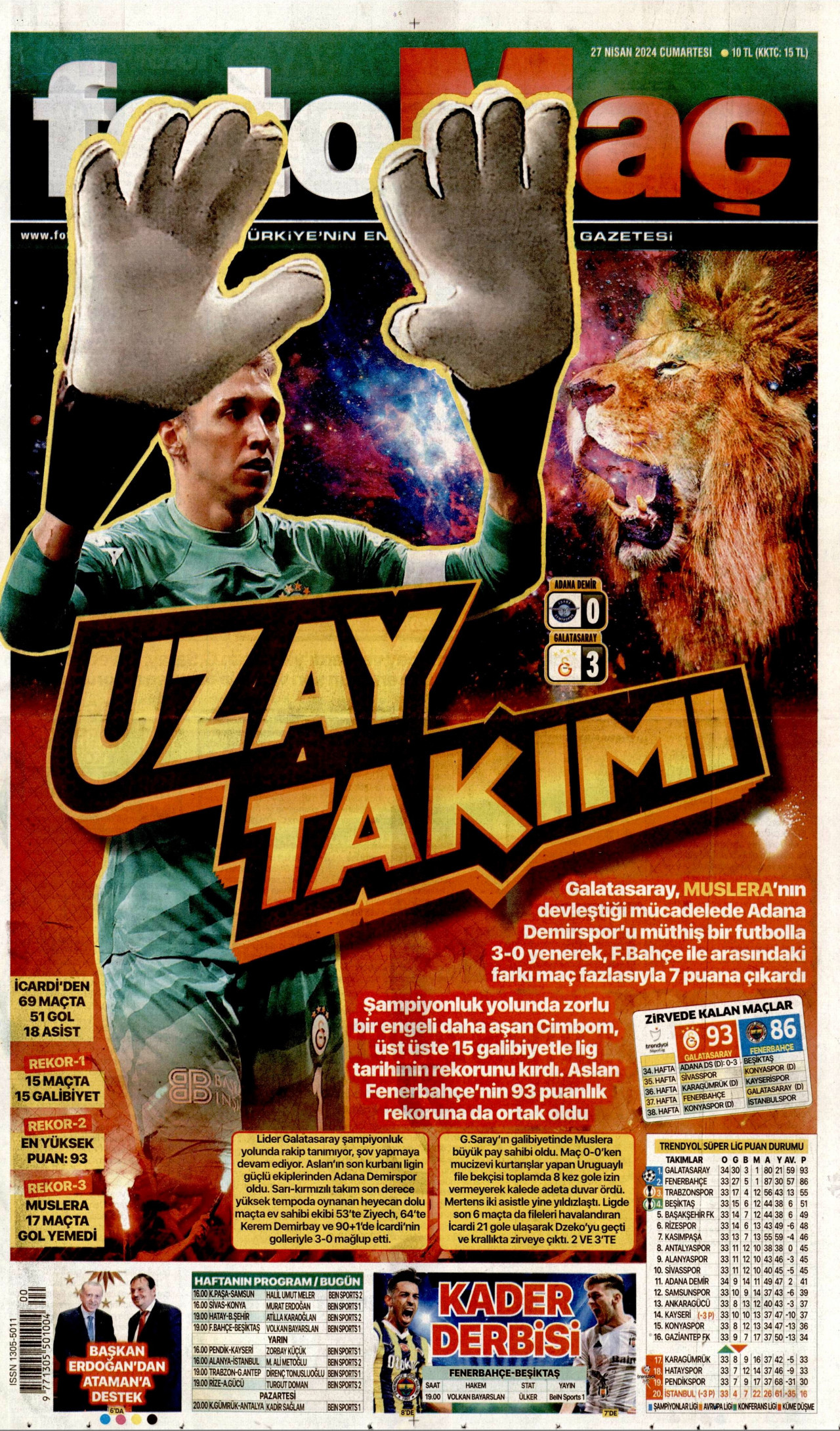 FOTOMAÇ gazetesinin 27 Nisan 2024 tarihli birinci sayfası