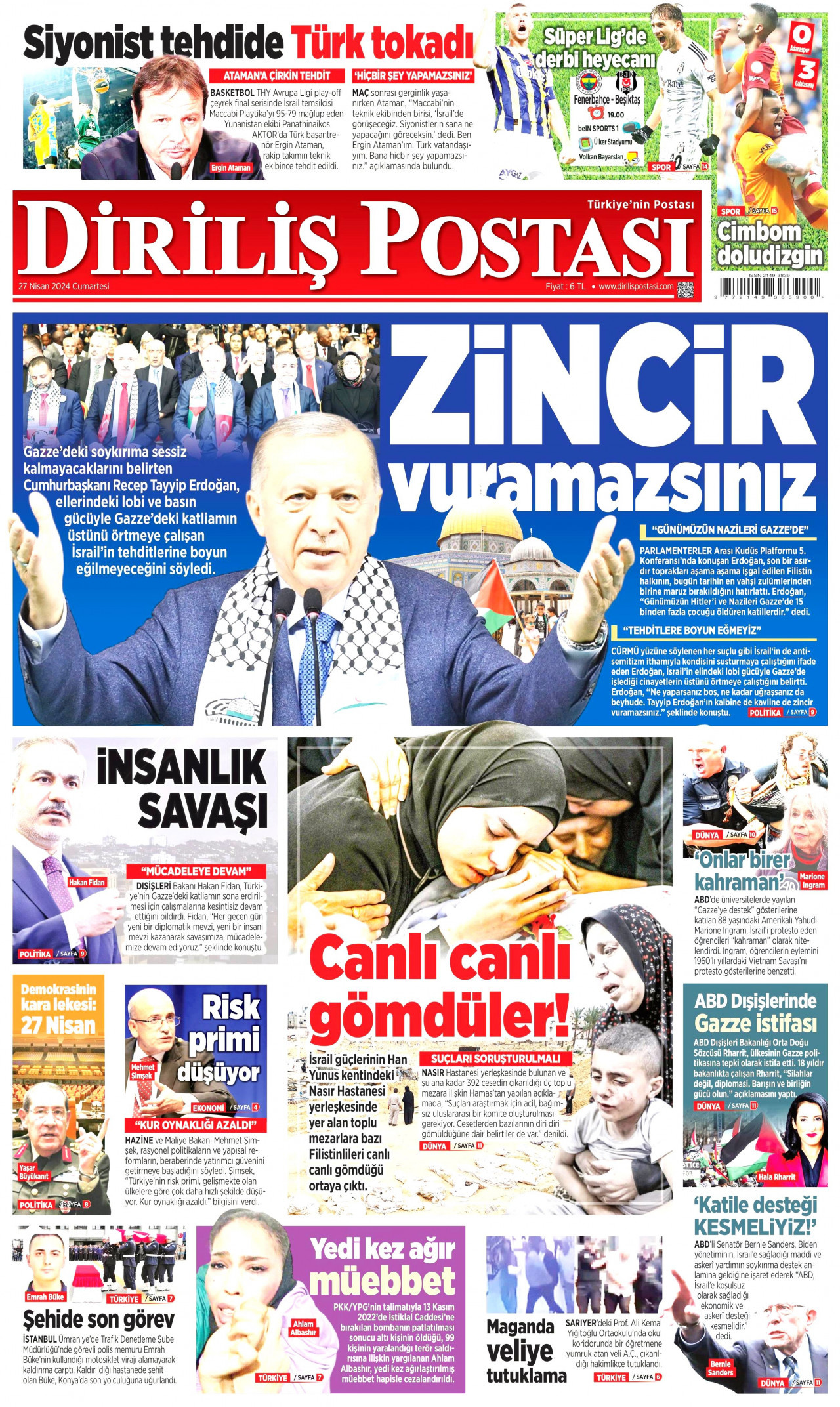 DİRİLİŞ POSTASI gazetesinin 27 Nisan 2024 tarihli birinci sayfası