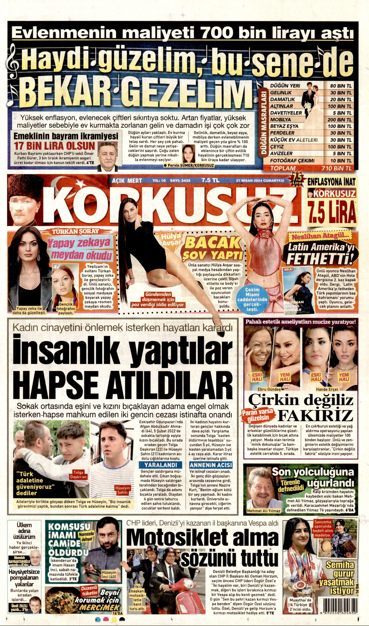 KORKUSUZ gazetesinin 27 Nisan 2024 tarihli birinci sayfası