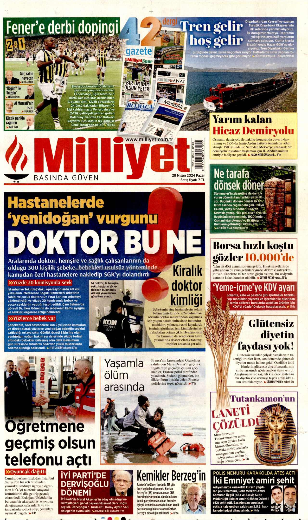 MİLLİYET gazetesinin 28 Nisan 2024 tarihli birinci sayfası