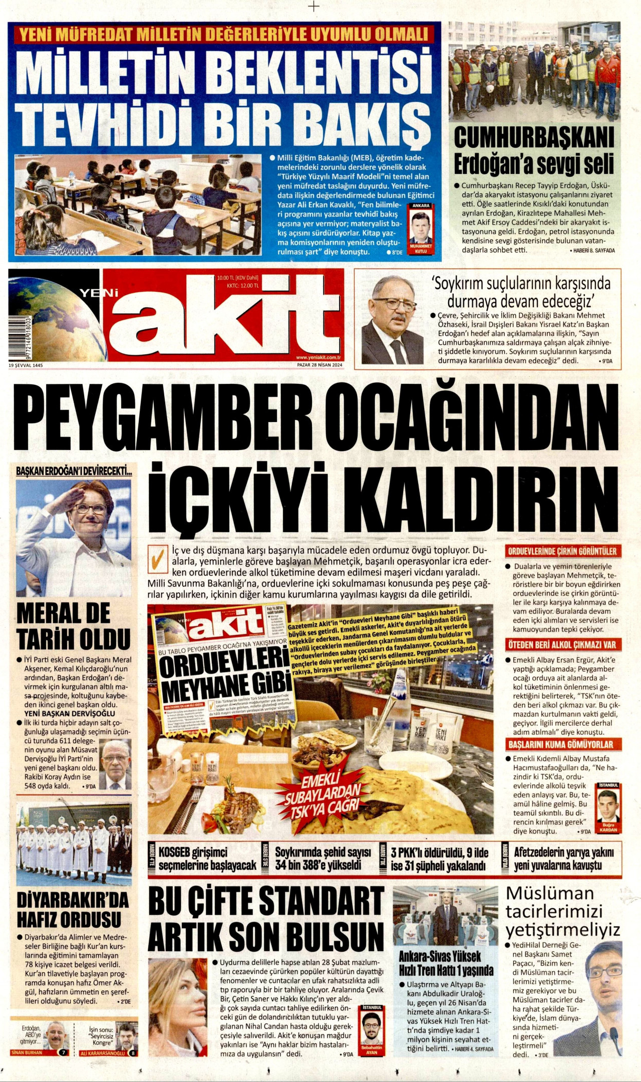 YENİ AKİT gazetesinin 28 Nisan 2024 tarihli birinci sayfası