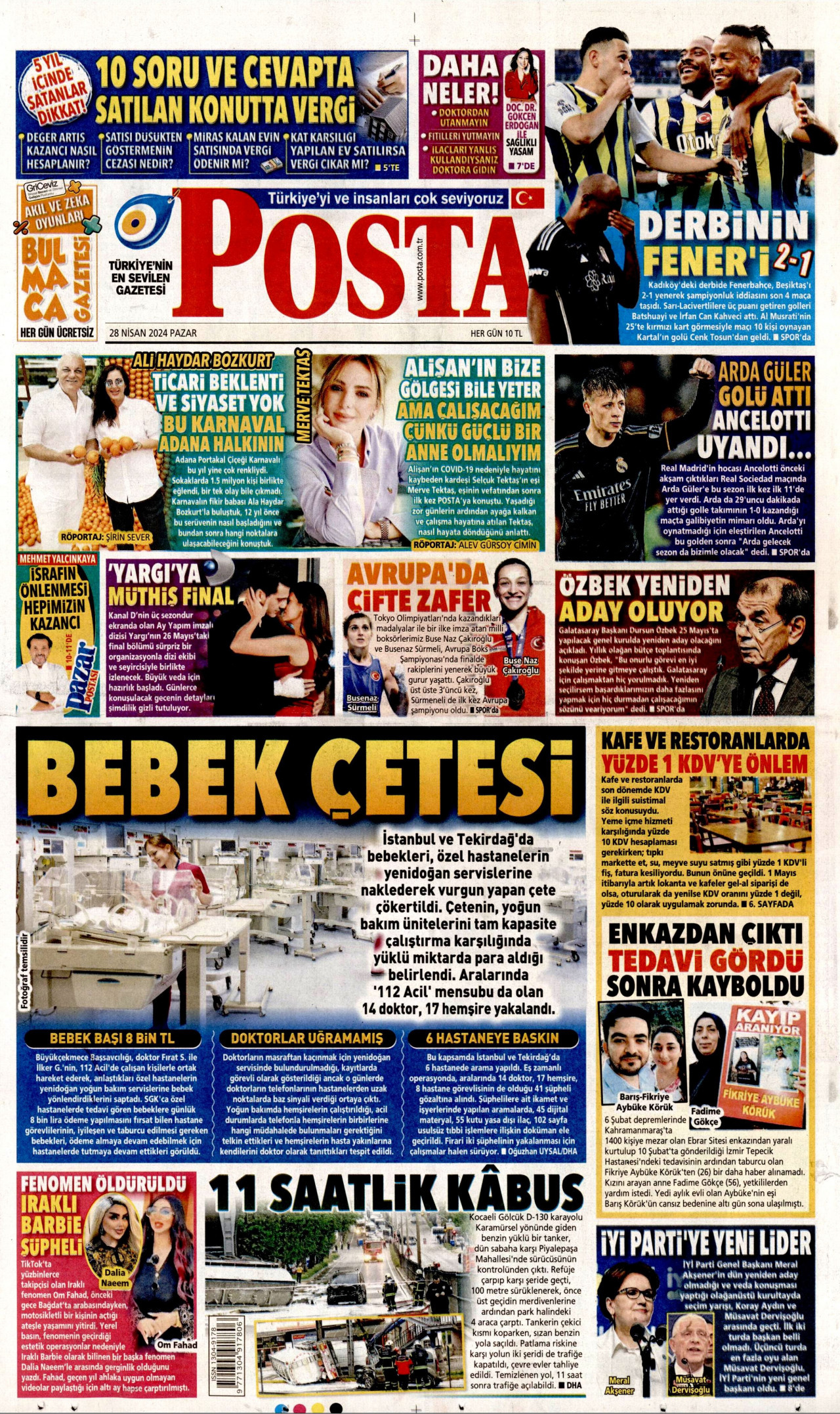 POSTA gazetesinin 28 Nisan 2024 tarihli birinci sayfası