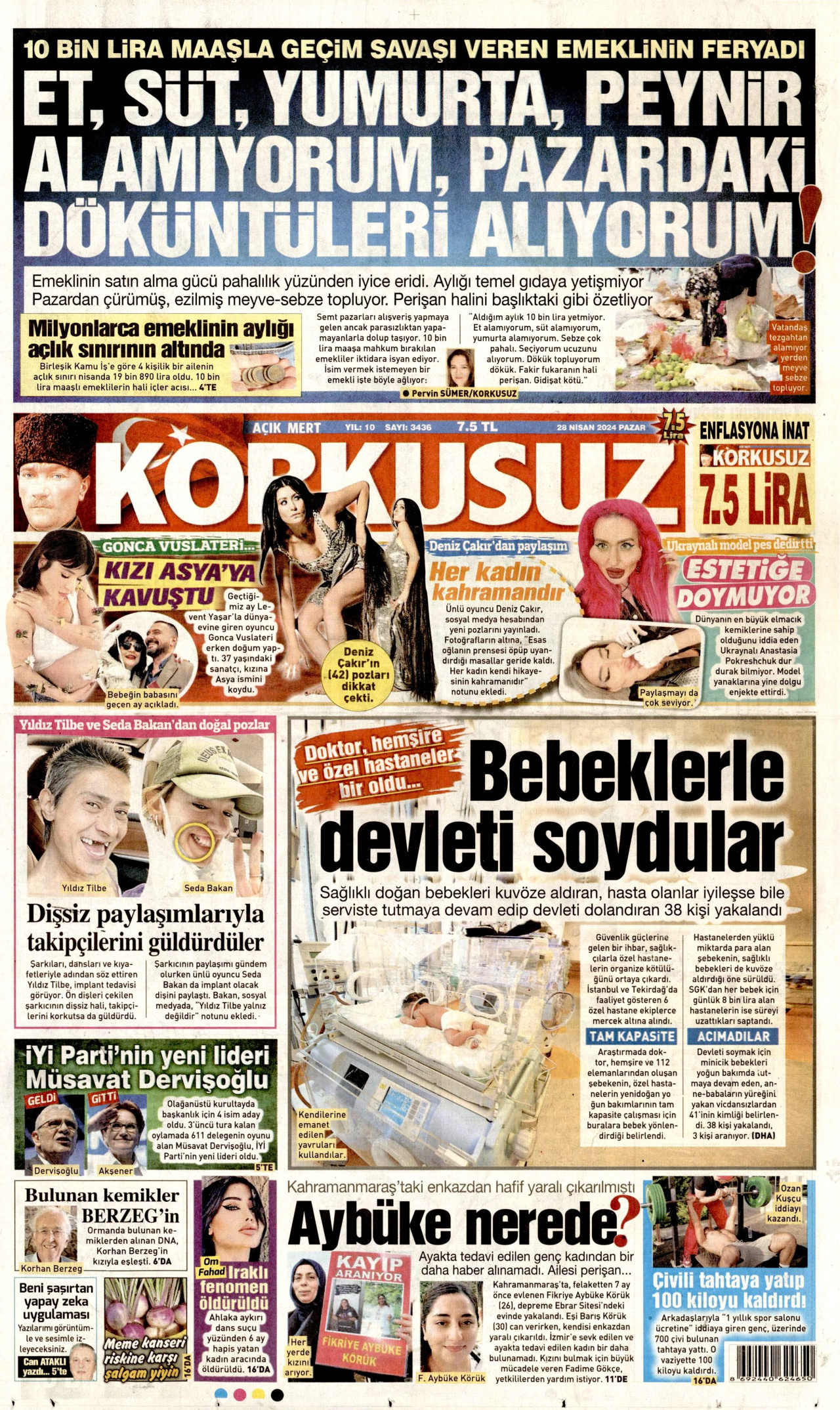 KORKUSUZ gazetesinin 28 Nisan 2024 tarihli birinci sayfası