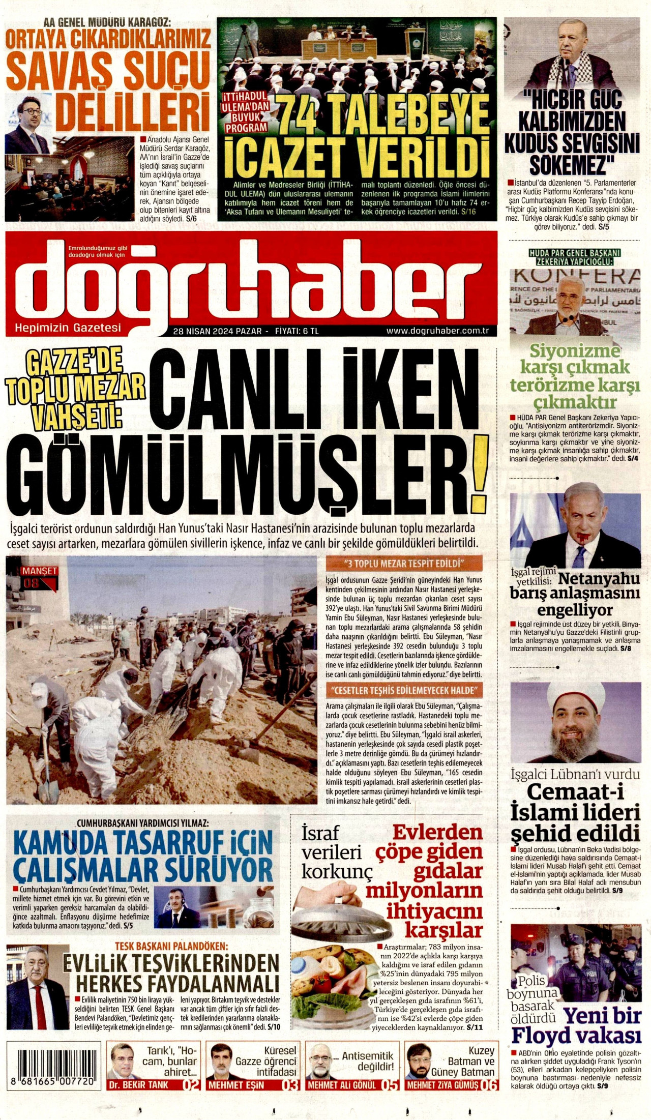 DOĞRU HABER gazetesinin 28 Nisan 2024 tarihli birinci sayfası