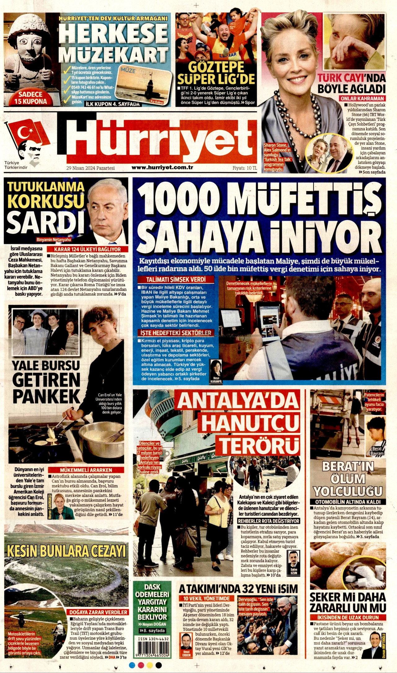 HÜRRİYET gazetesinin 29 Nisan 2024 tarihli birinci sayfası
