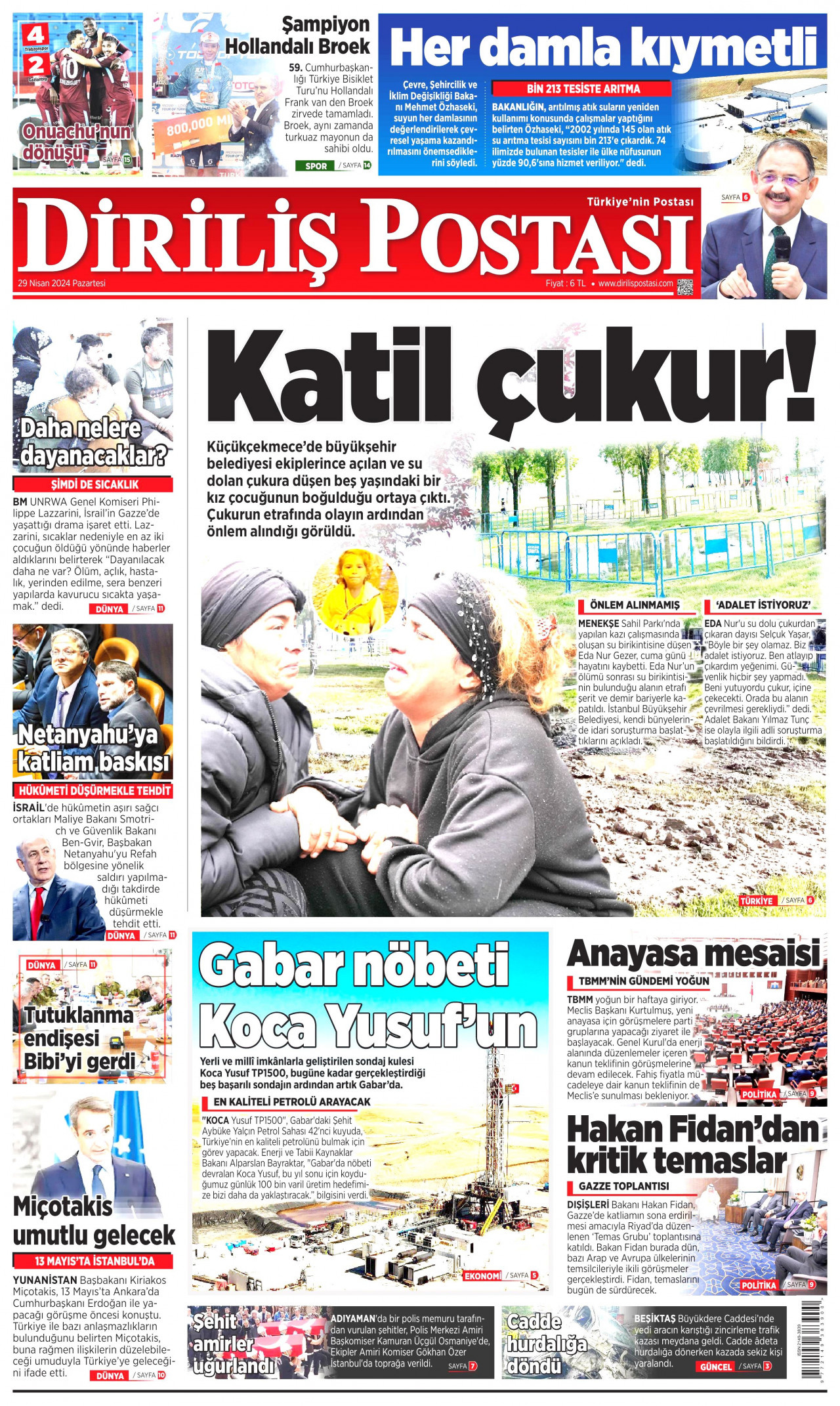 DİRİLİŞ POSTASI gazetesinin 29 Nisan 2024 tarihli birinci sayfası