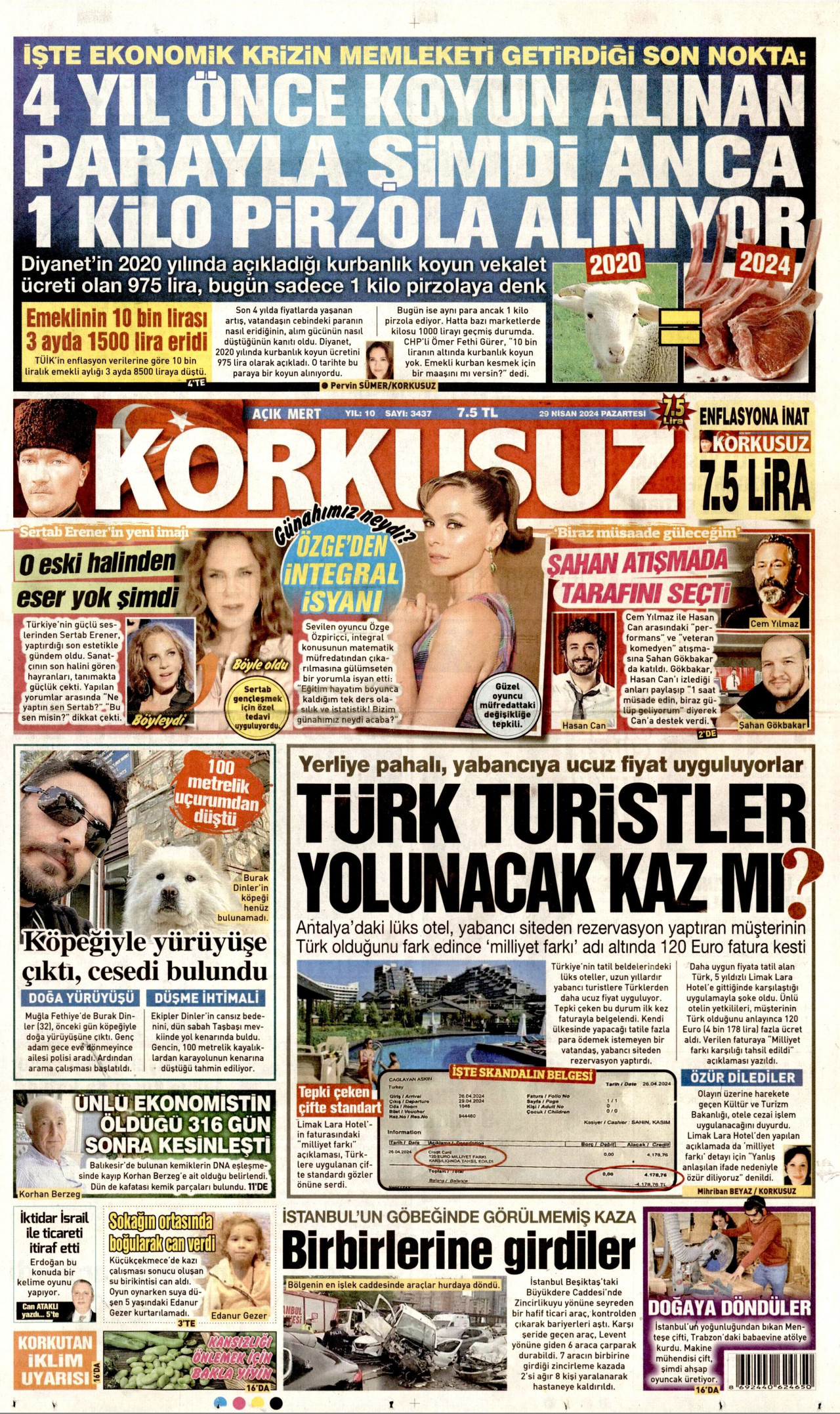 KORKUSUZ gazetesinin 29 Nisan 2024 tarihli birinci sayfası