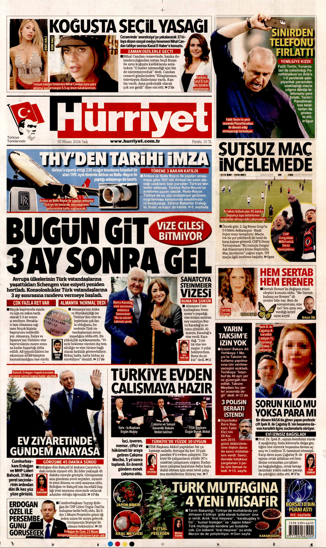 HÜRRİYET gazetesinin 30 Nisan 2024 tarihli birinci sayfası