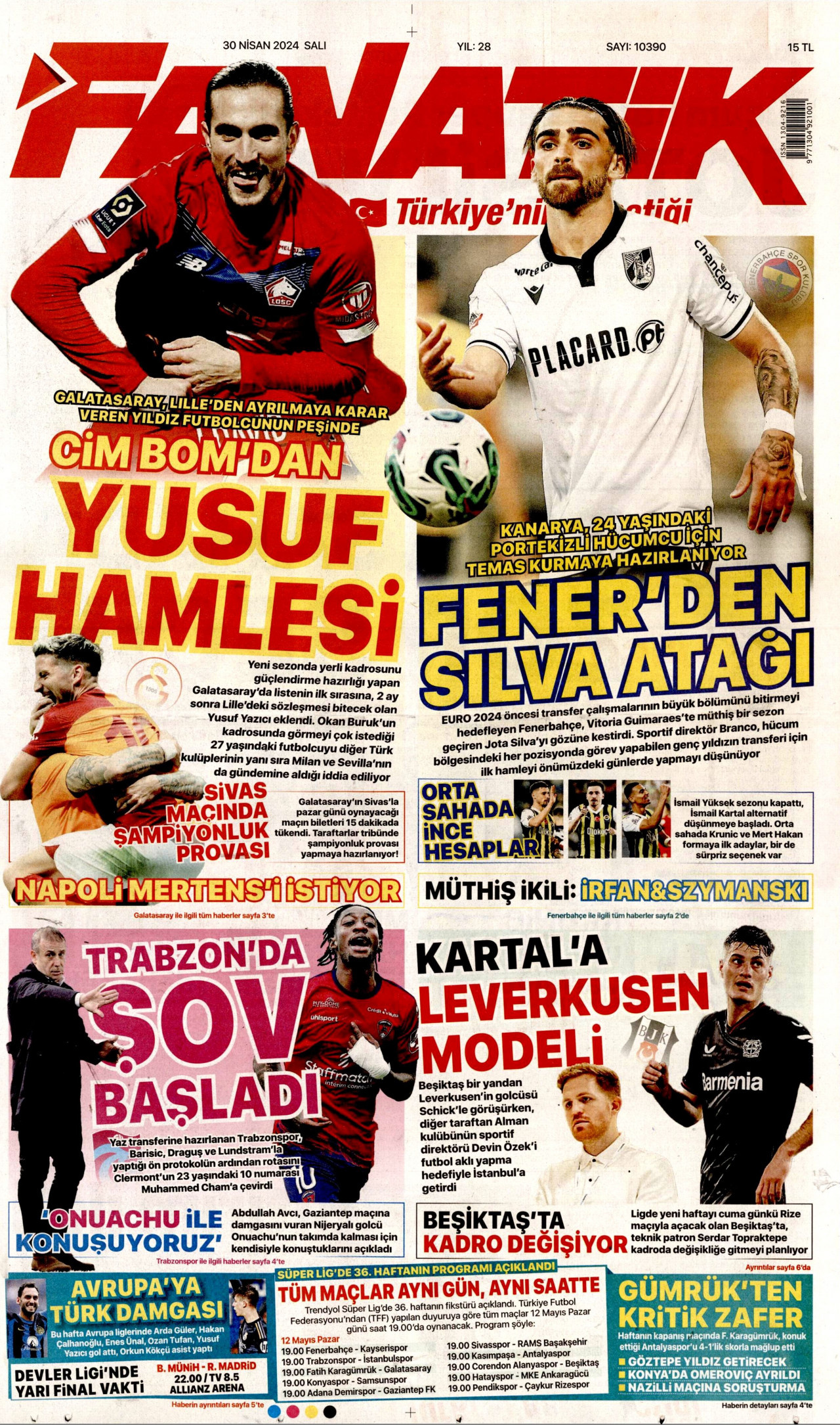 FANATİK gazetesinin 30 Nisan 2024 tarihli birinci sayfası