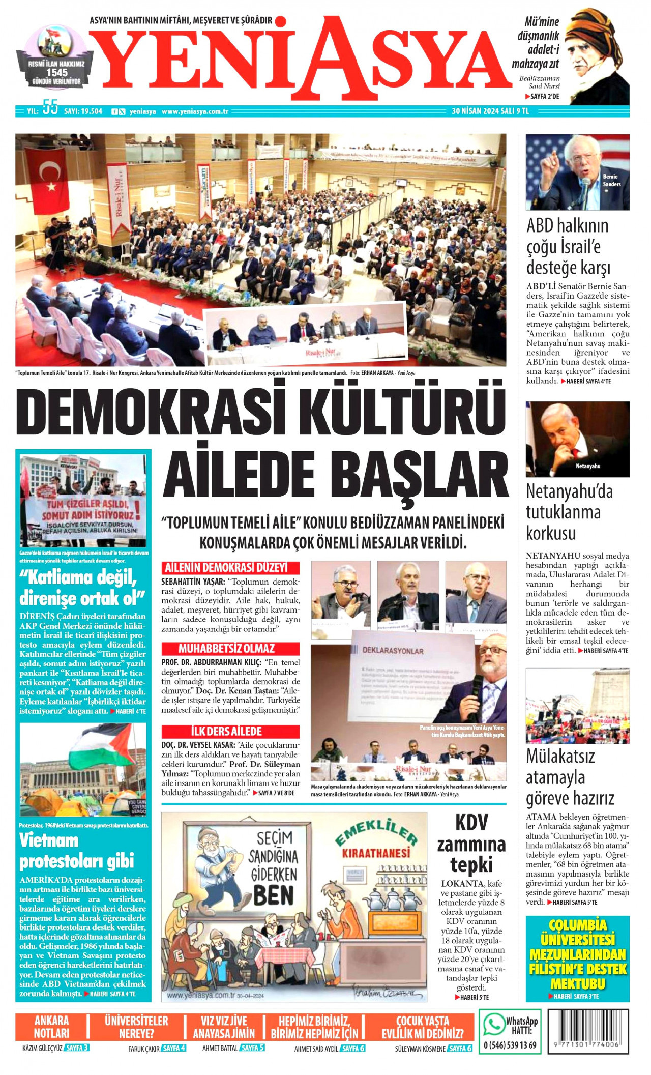 YENİ ASYA gazetesinin 30 Nisan 2024 tarihli birinci sayfası
