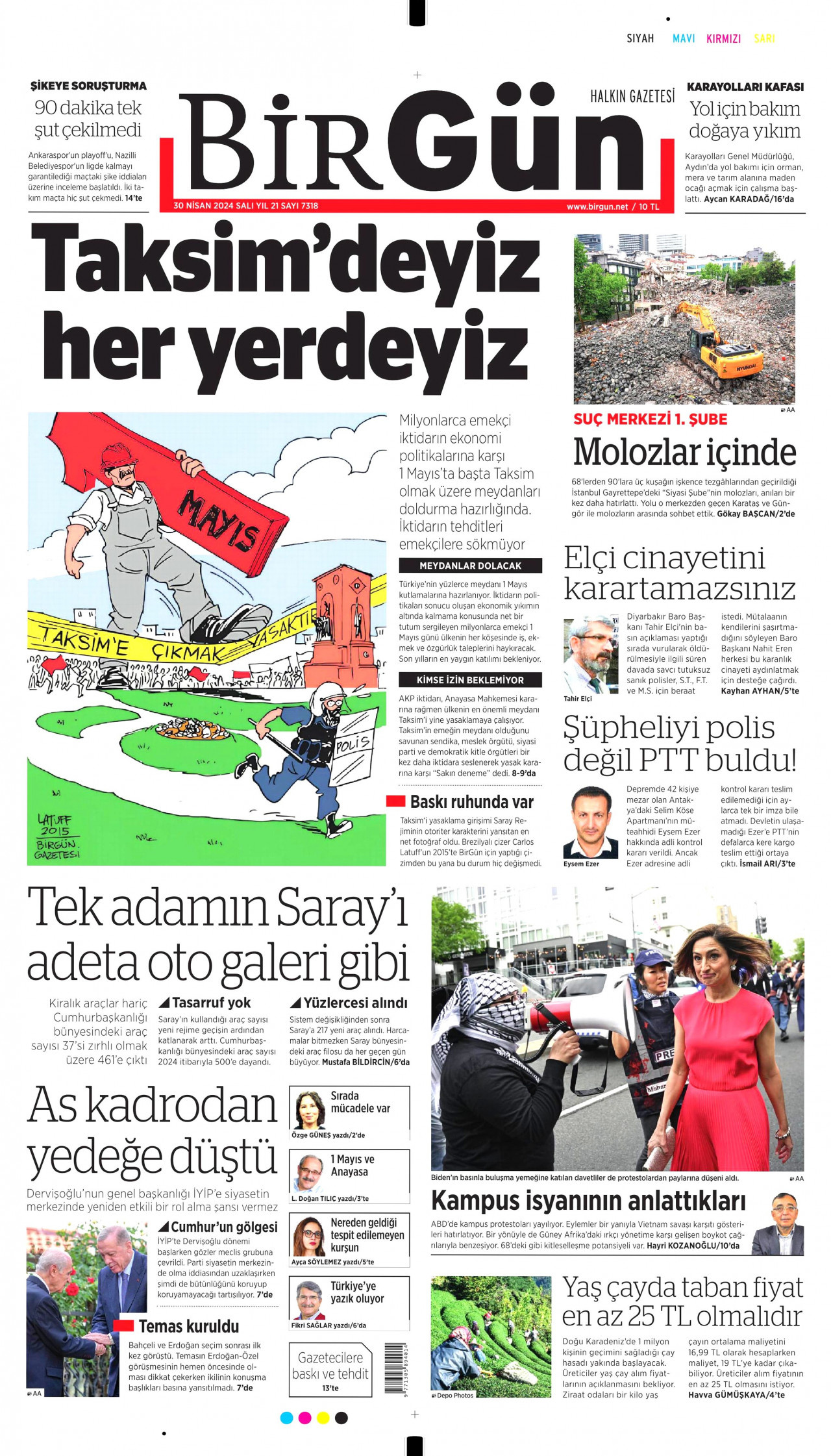 BİRGÜN gazetesinin 30 Nisan 2024 tarihli birinci sayfası