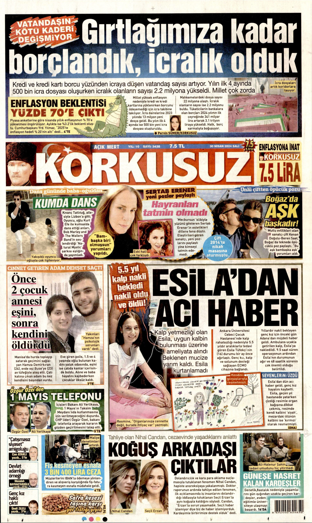 KORKUSUZ gazetesinin 30 Nisan 2024 tarihli birinci sayfası