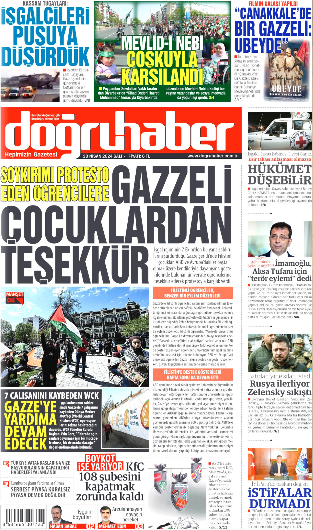 DOĞRU HABER gazetesinin 30 Nisan 2024 tarihli birinci sayfası